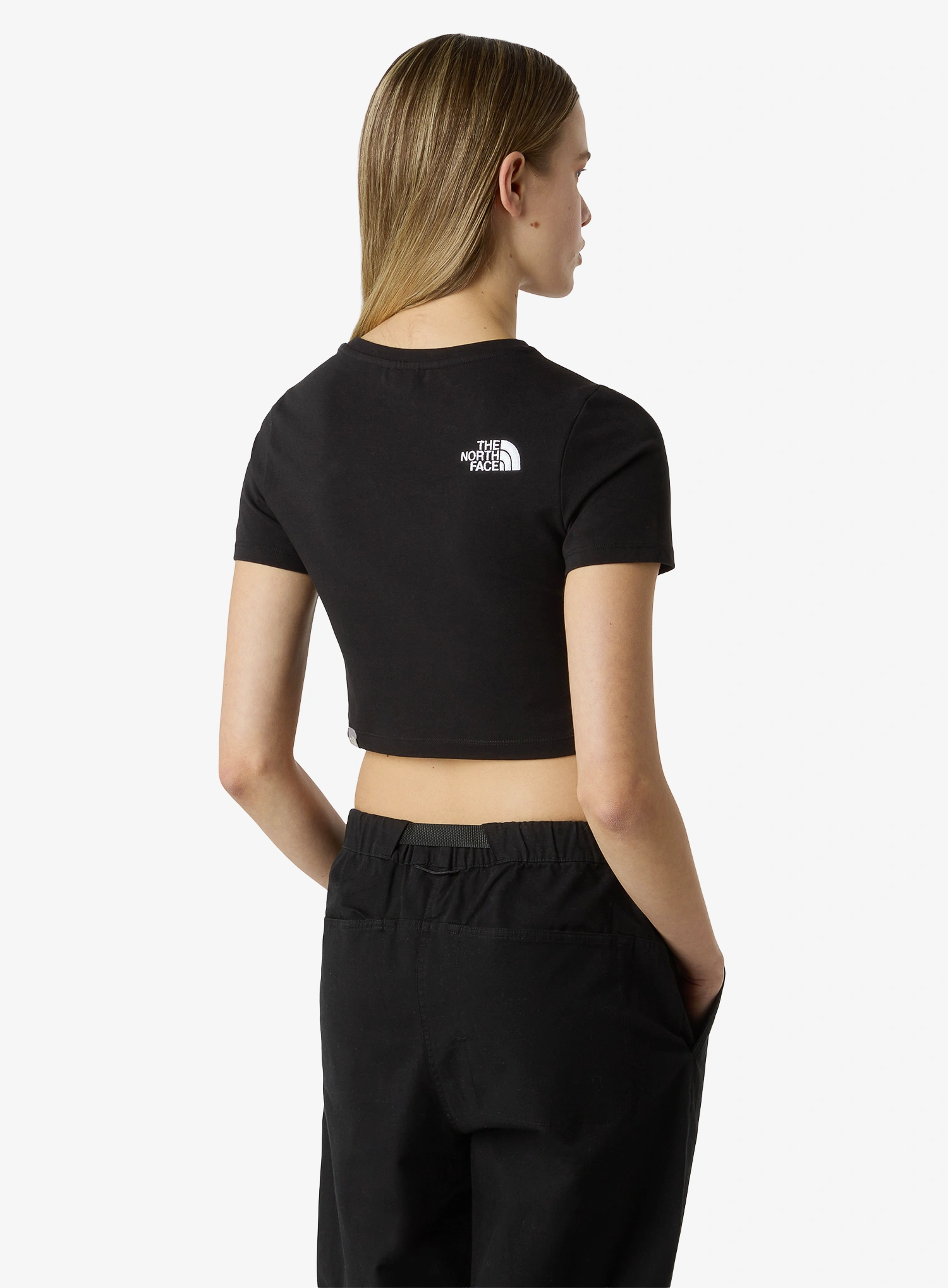 Medvilniniai marškinėliai moterims The North Face Essential Cropped Slim Short Sleeve Tee - tnf black