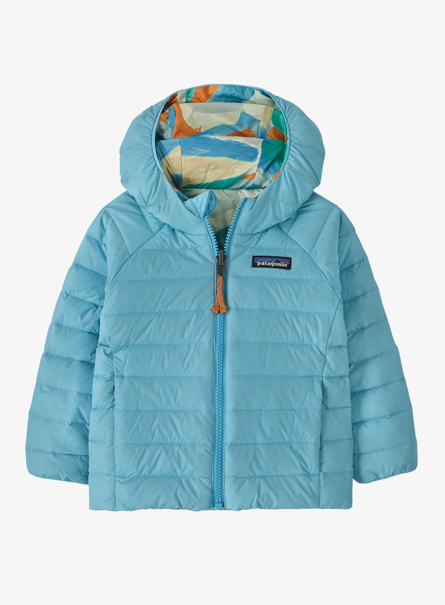 Vaikiška striukė Patagonia Baby Reversible Down Sweater Hoody - smudge/rutabaga white