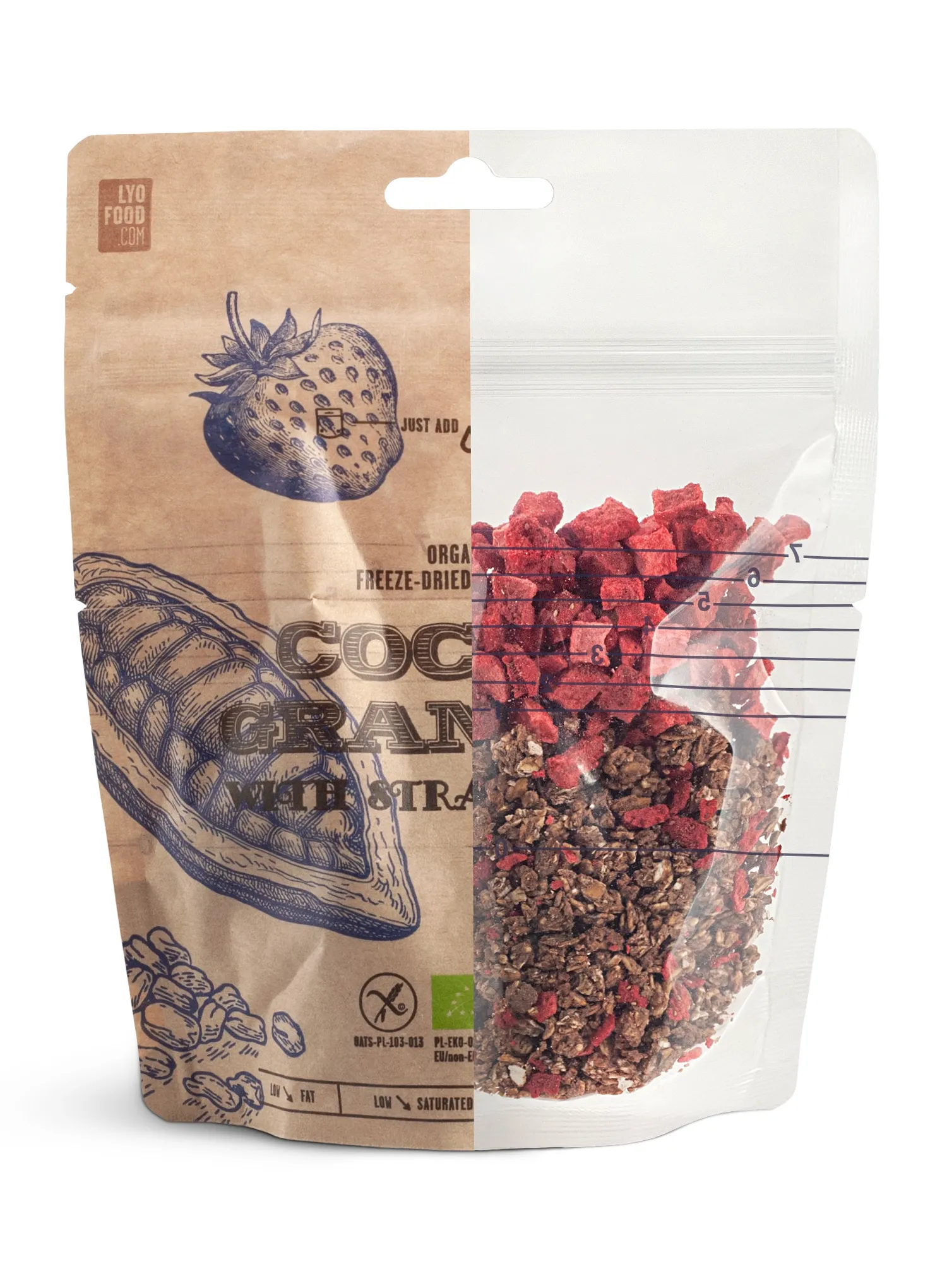 Liofilizatas LYOFOOD Bistro Eko kakavos granola su braškėmis 270g