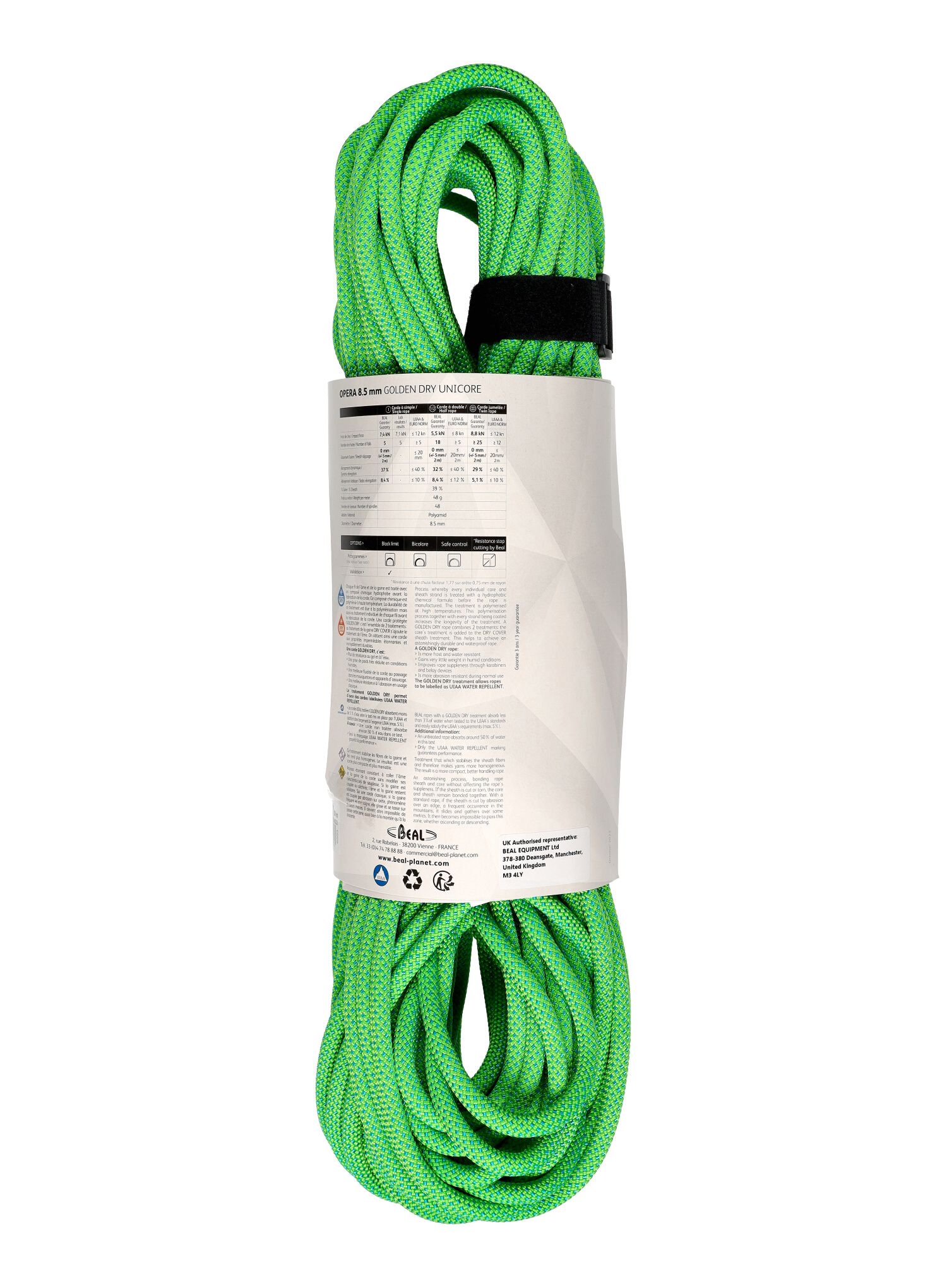 Dinaminė virvė Beal Opera 8,5 mm 50 m Unicore Golden Dry - green