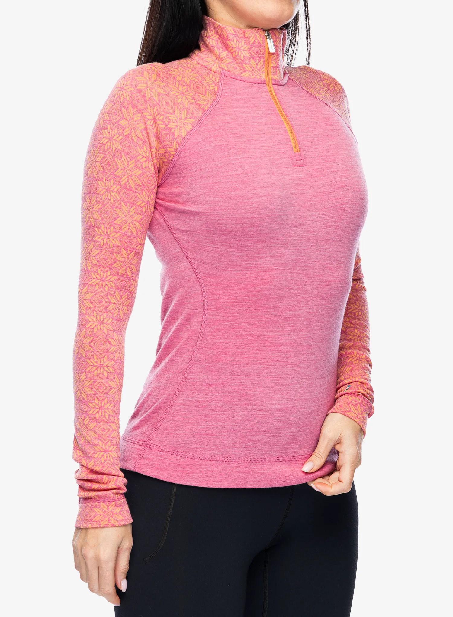 Moteriškas termoaktyvus džemperis Smartwool Classic Thermal Merino BL 1/4 Zip Boxed - garden pink digi snow