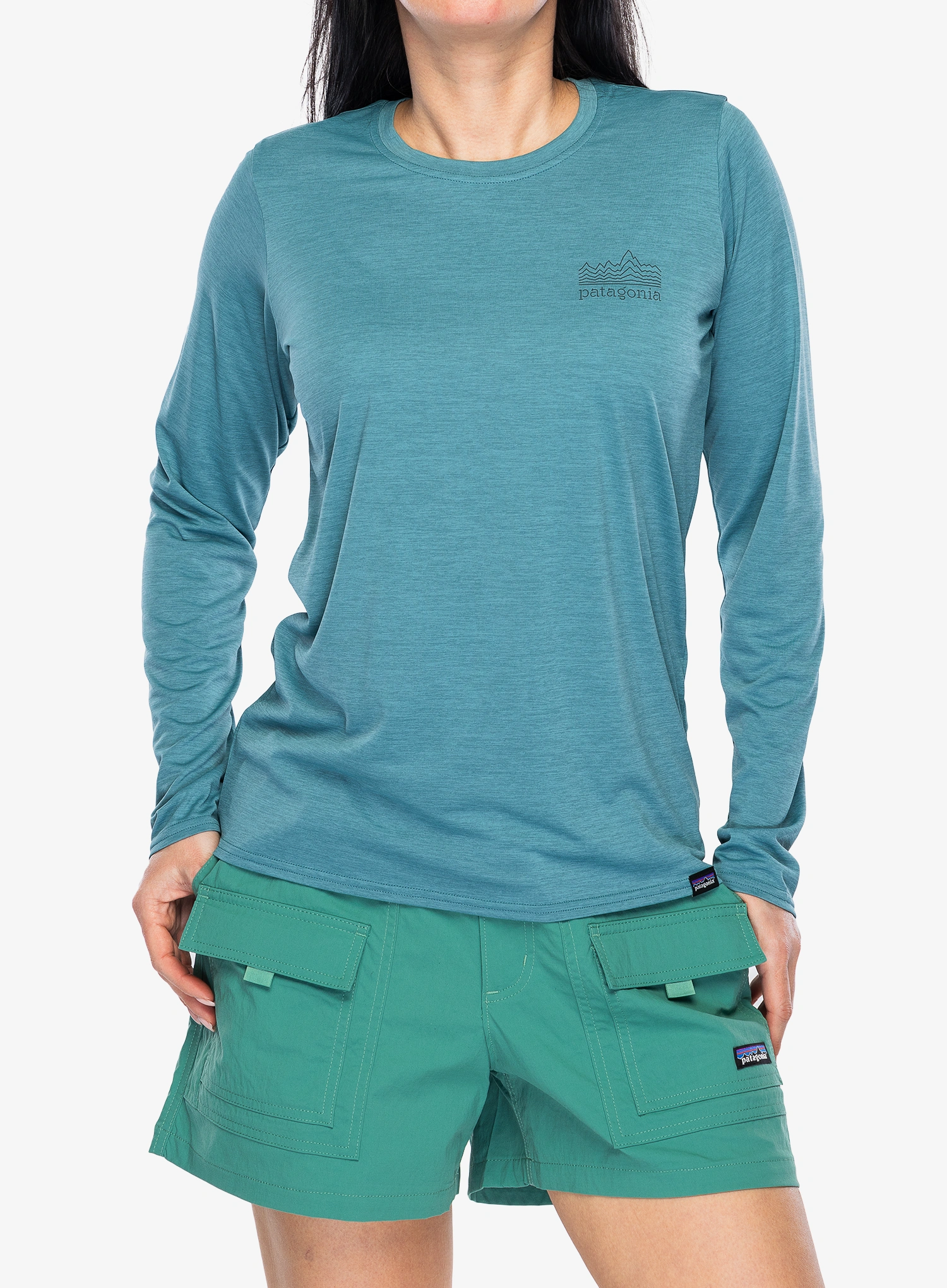 Džemperis moterims Patagonia L/S Capilene Cool Daily Graphic Shirt - strataspire/wetland blue