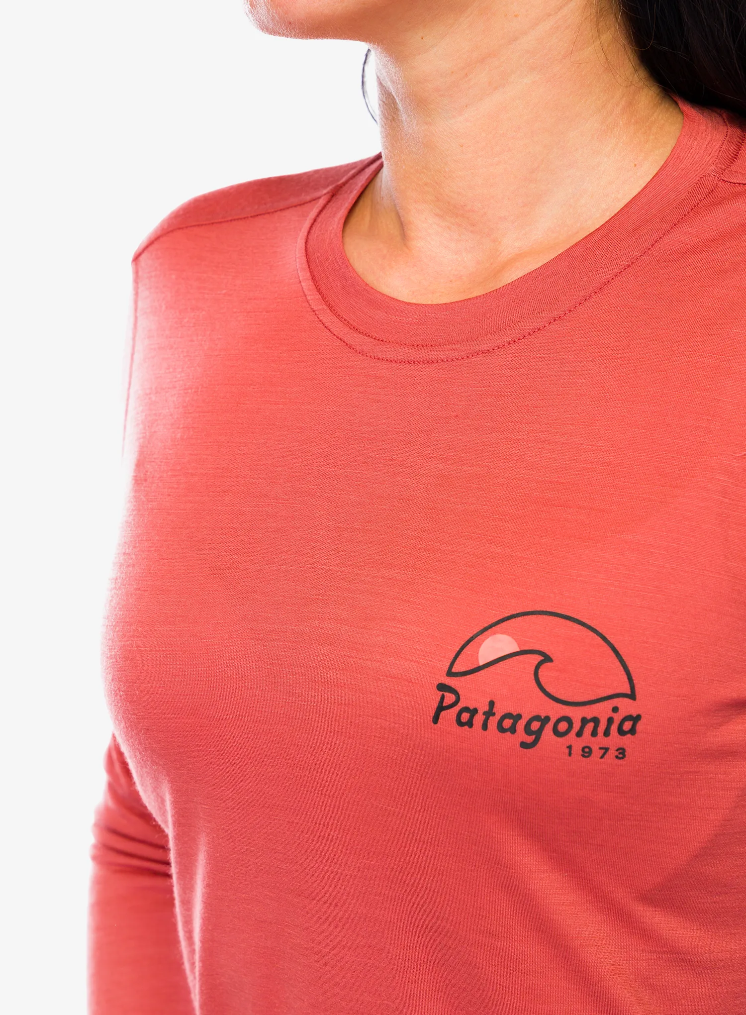 Džemperis moterims Patagonia L/S Cap Cool Merino Graphic - imagine moon/potters red