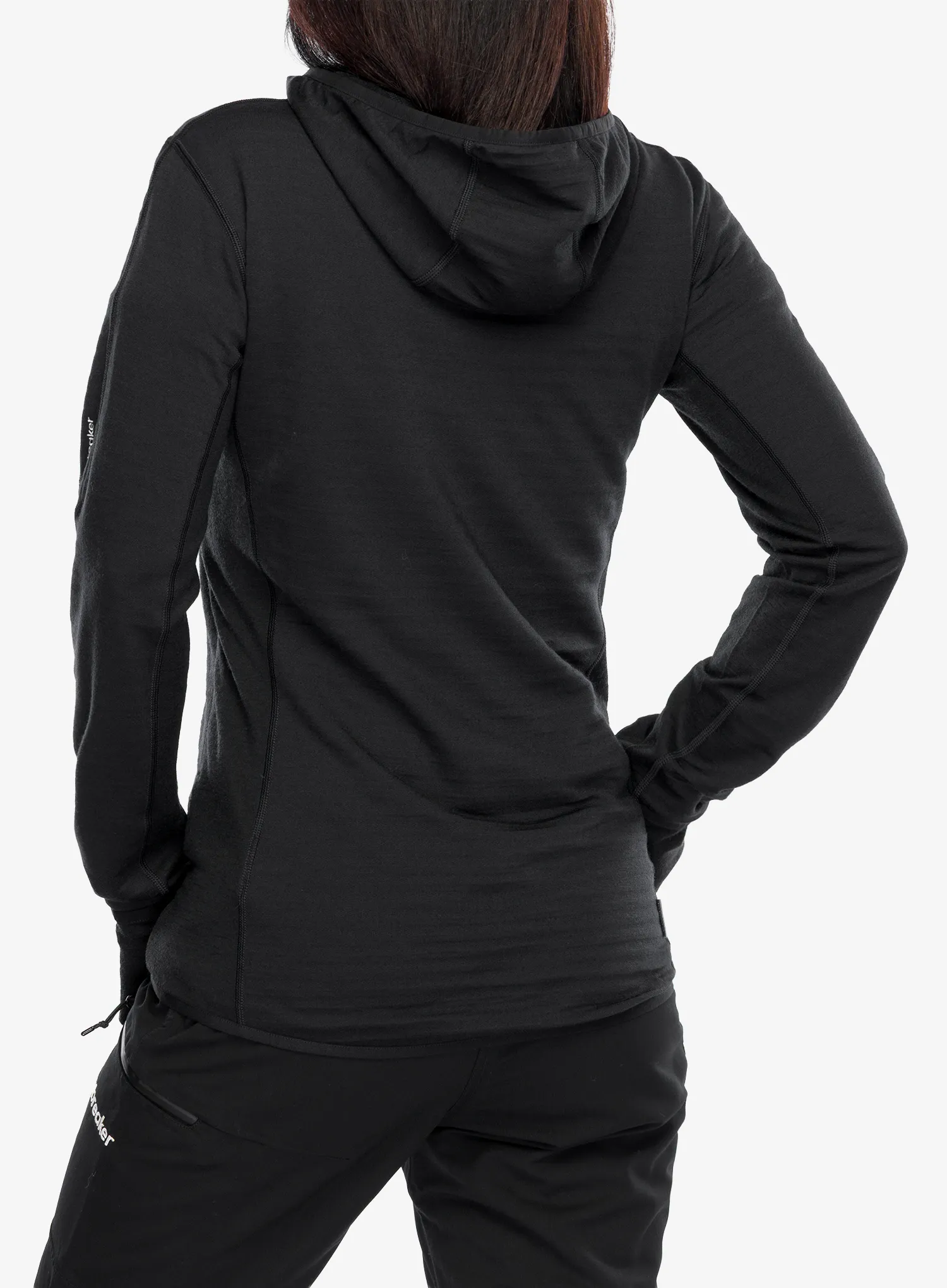 Moteriškas džemperis su gobtuvu Icebreaker Merino Blend 300 RealFleece Descender LS Zip Hoodie - black