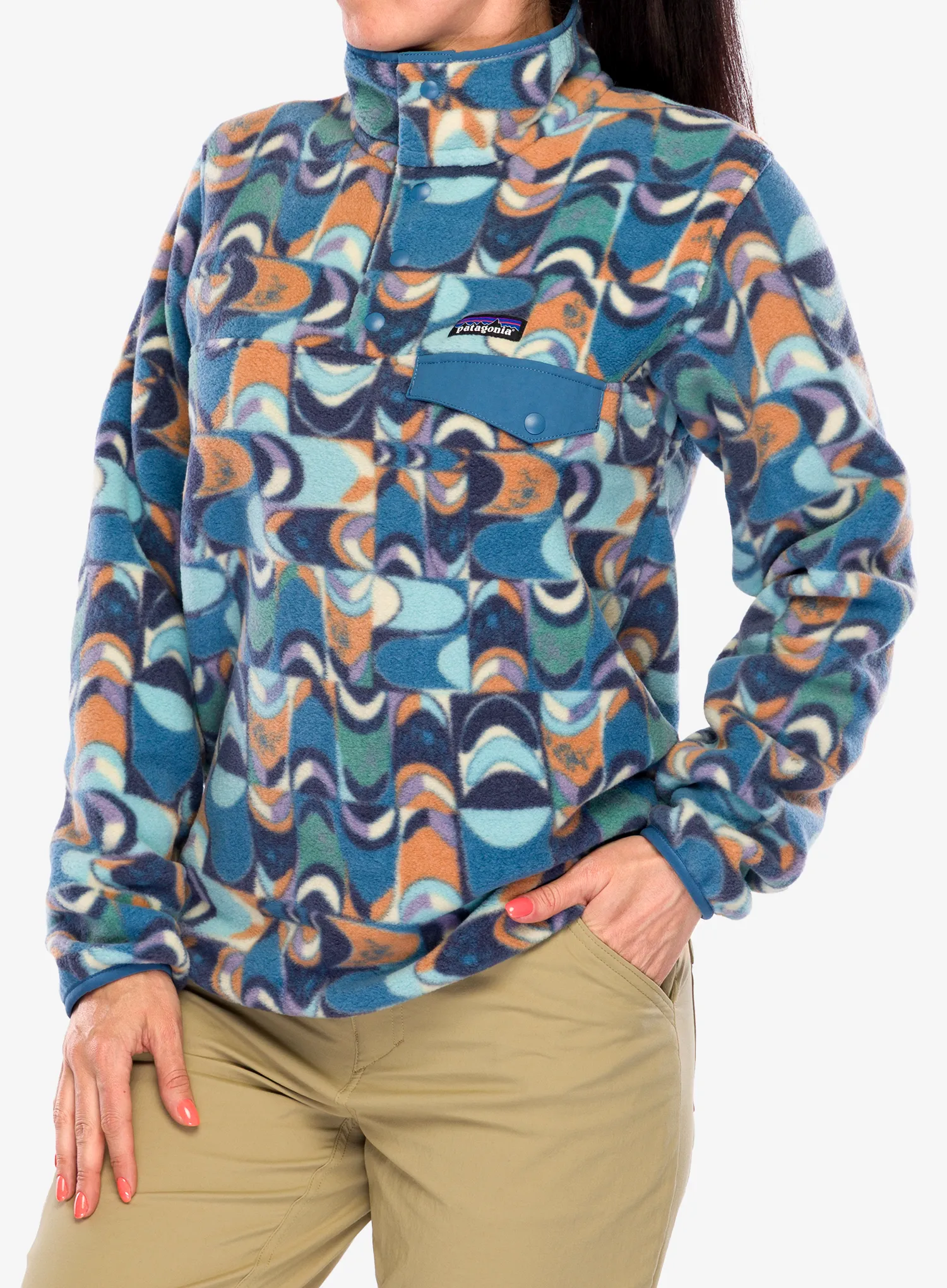 Flisinis džemperis moterims Patagonia Lightweight Synch Snap-T Pullover - swallowtail geo/still blue