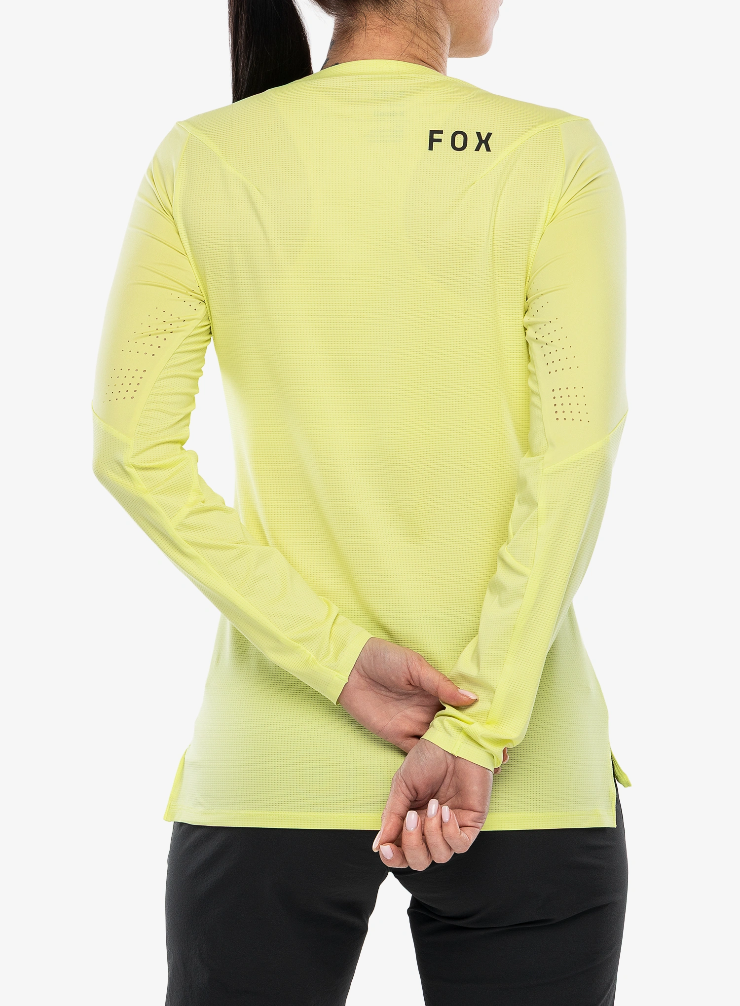 Moteriškas dviratininko džemperis Fox Flexair LS Jersey - lime