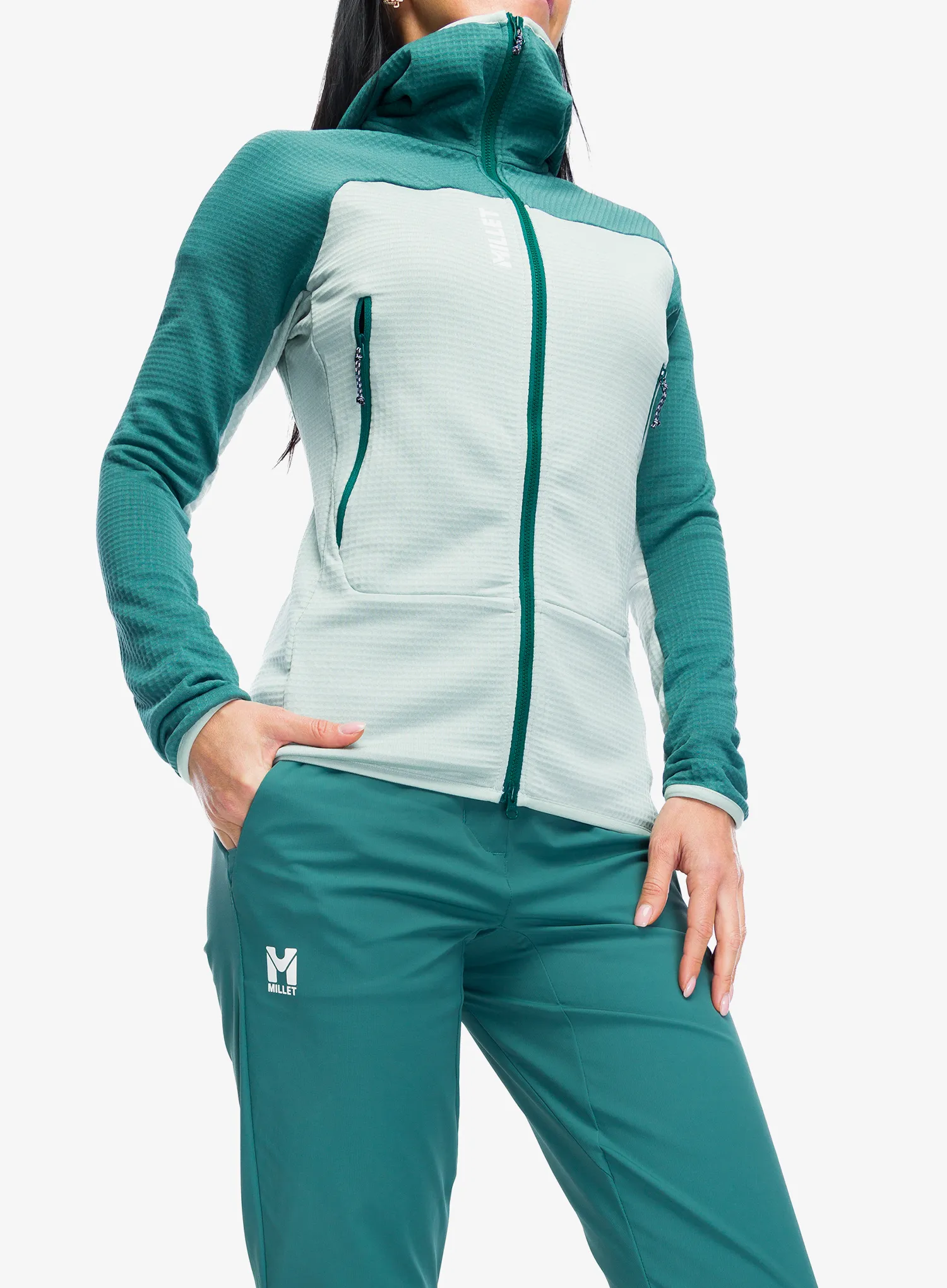 Moteriškas džemperis su užtrauktuku Millet Fusion Grid Hoodie - seaweed/bottle