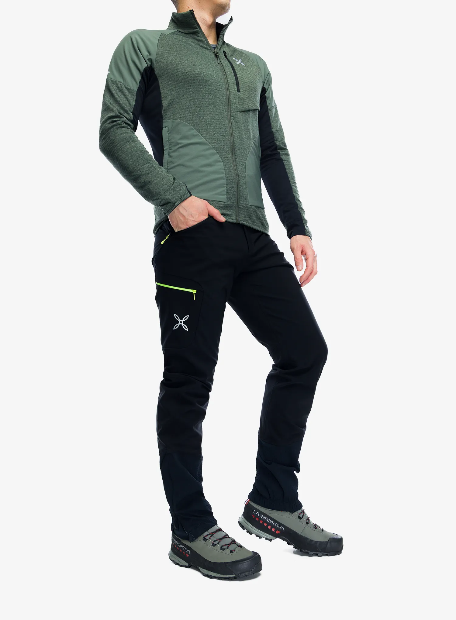 Džemperis su užtrauktuku Montura Thermal Grid 2 Maglia - sage green