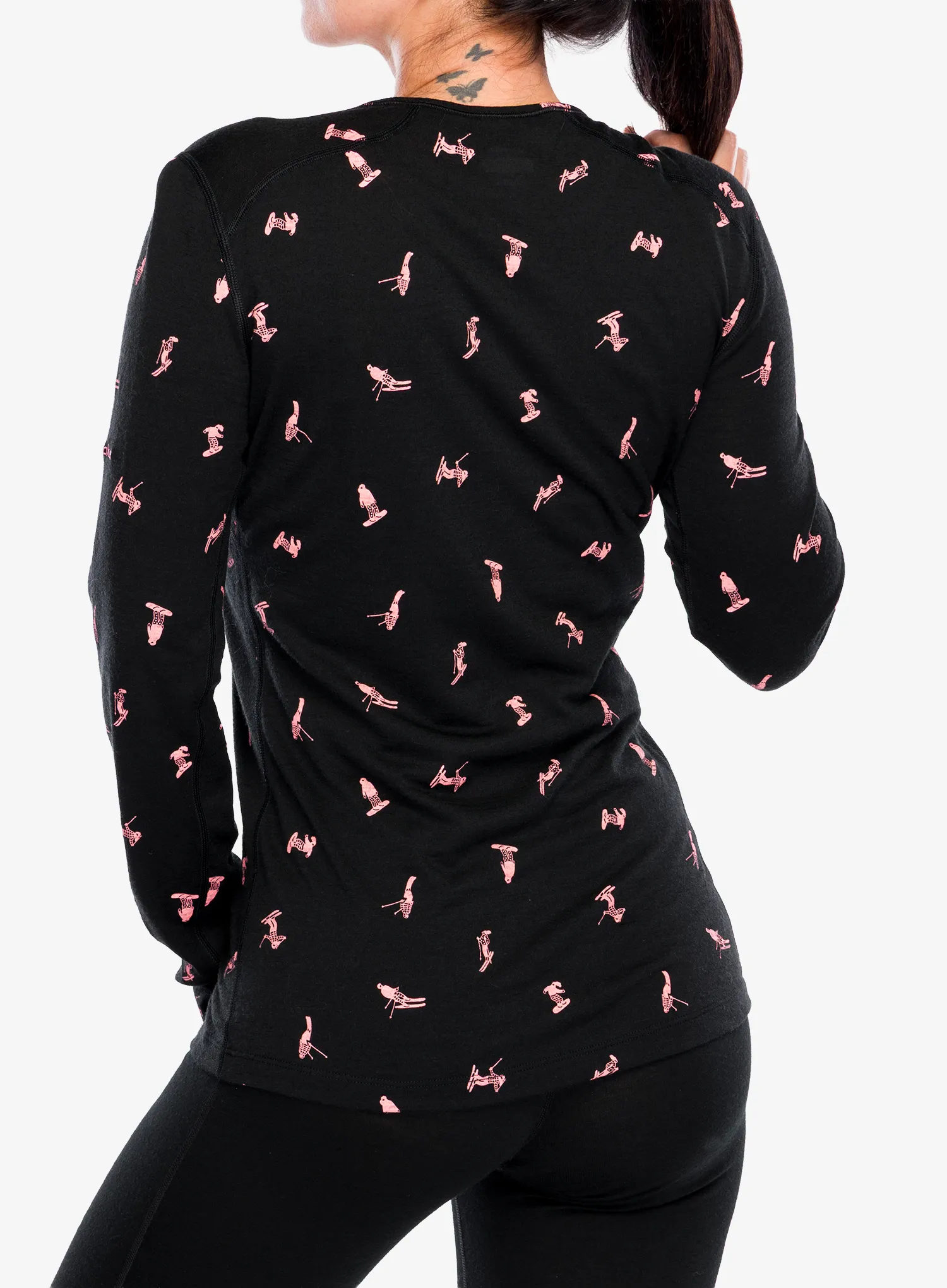 Moteriškas termoaktyvus džemperis Icebreaker Merino 200 Oasis LS Crewe Ski Day - black/acid pink/aop