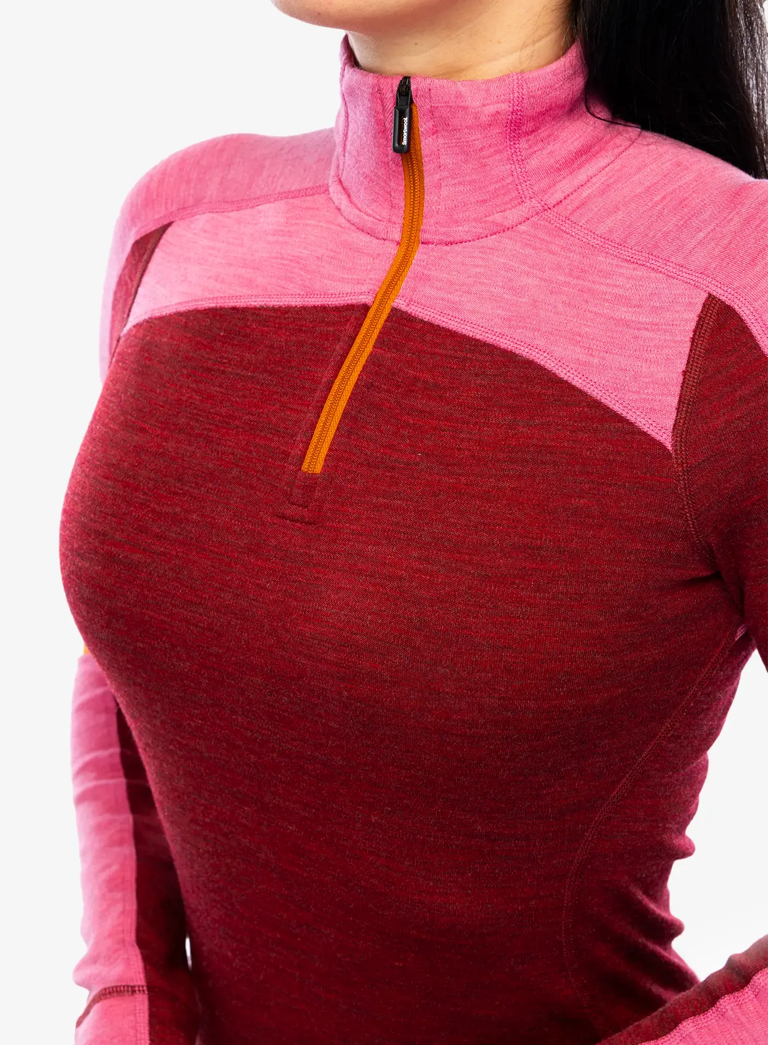 Moteriškas termoaktyvus džemperis Smartwool Classic Thermal Merino BL Colorblock 1/4 Zip Boxed - currant/garden pink
