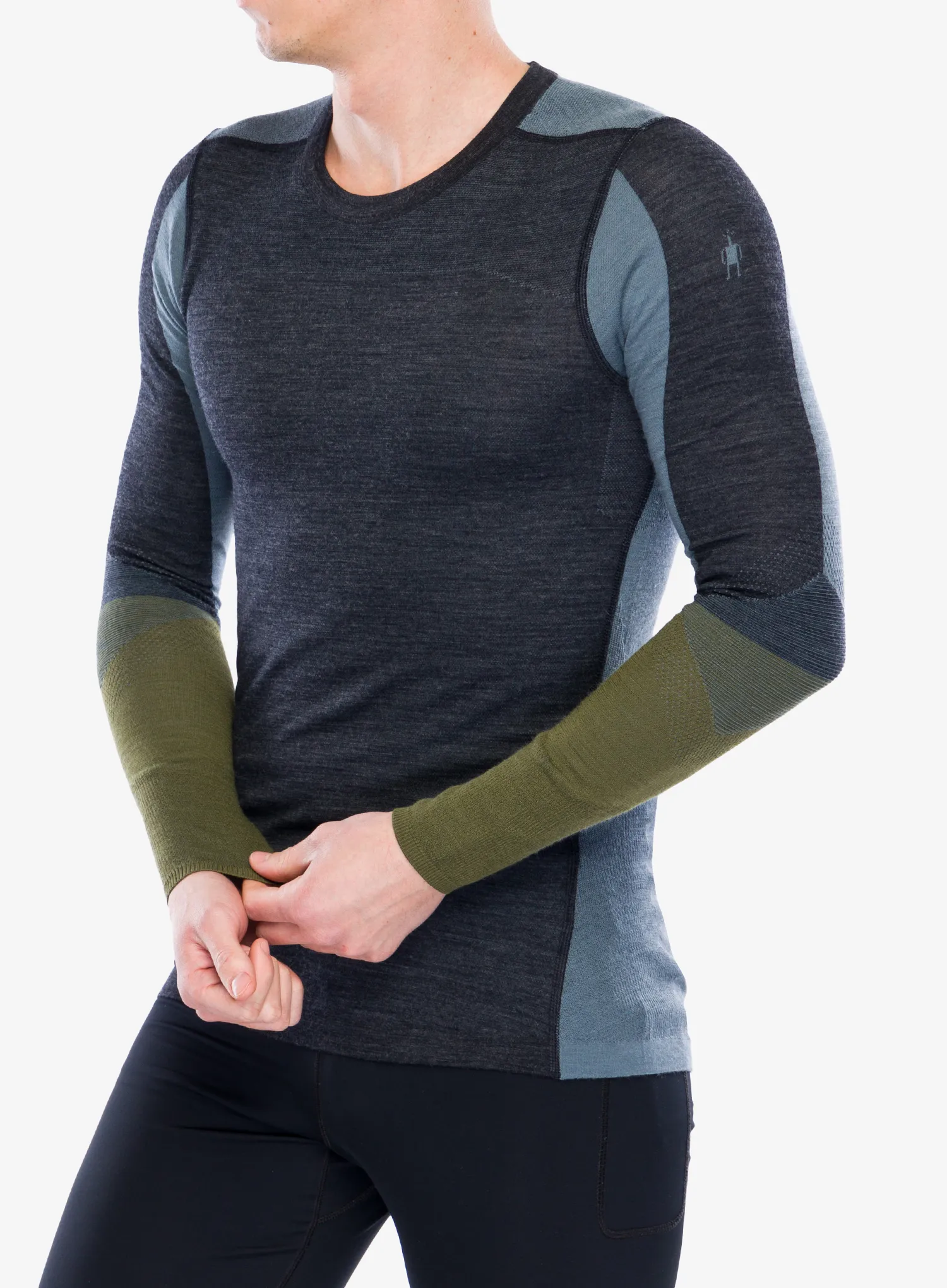 Termoaktyvus džemperis Smartwool Intraknit Thermal Merino BL Colorblock Crew - charcoal/winter moss