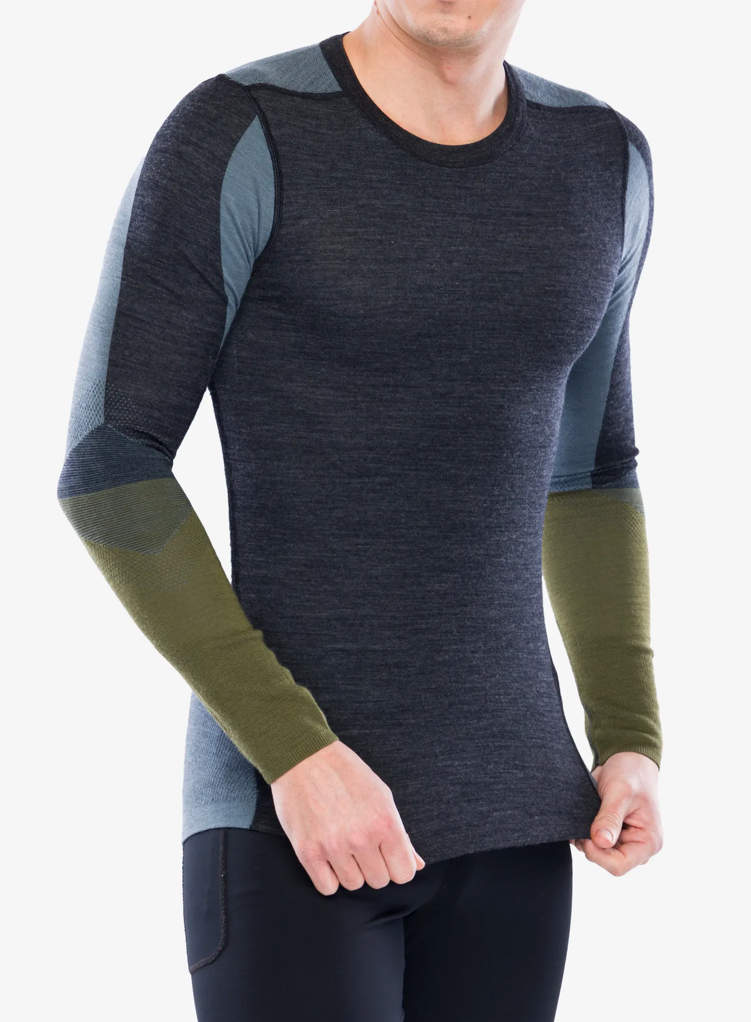 Termoaktyvus džemperis Smartwool Intraknit Thermal Merino BL Colorblock Crew - charcoal/winter moss