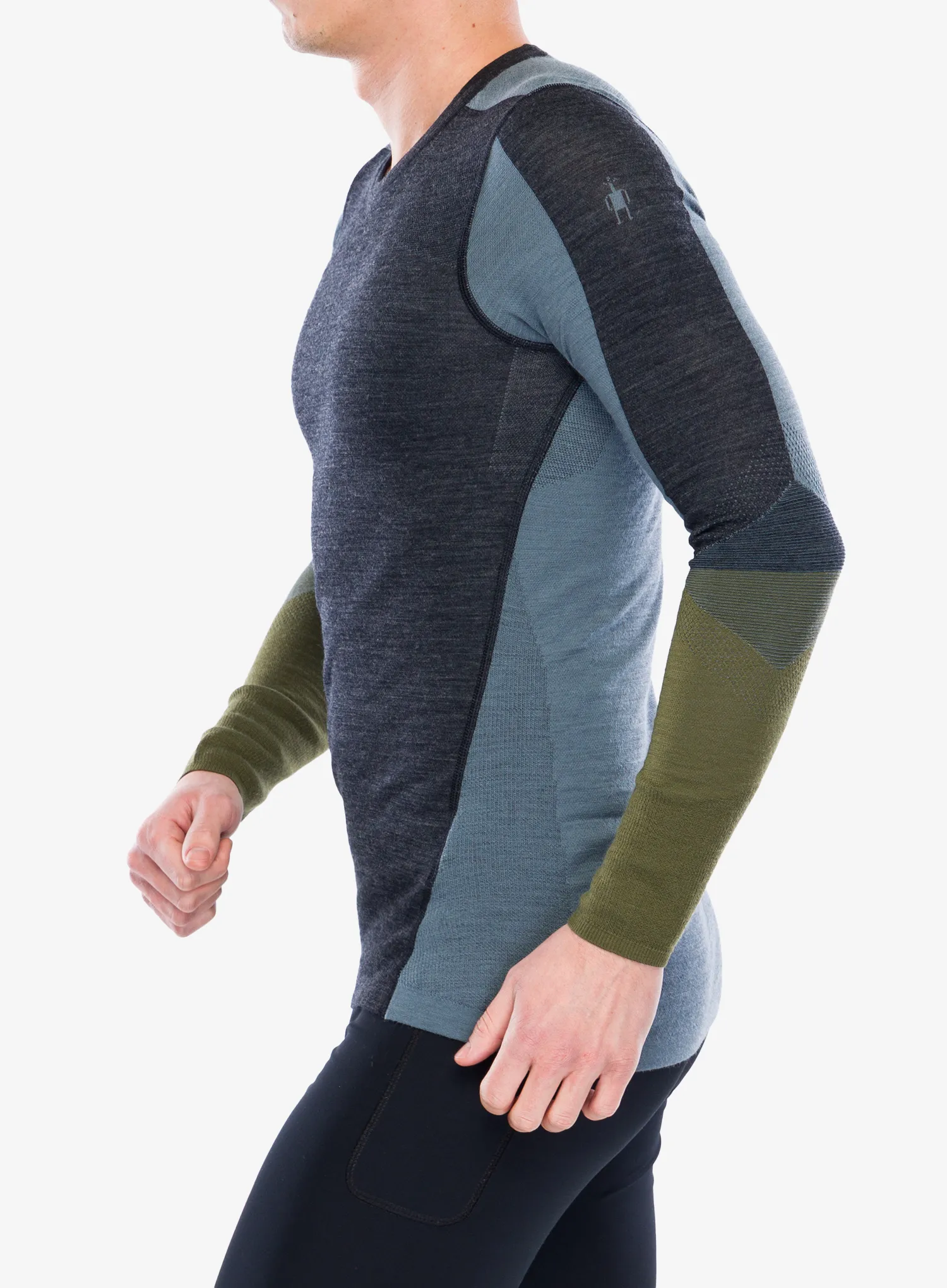 Termoaktyvus džemperis Smartwool Intraknit Thermal Merino BL Colorblock Crew - charcoal/winter moss