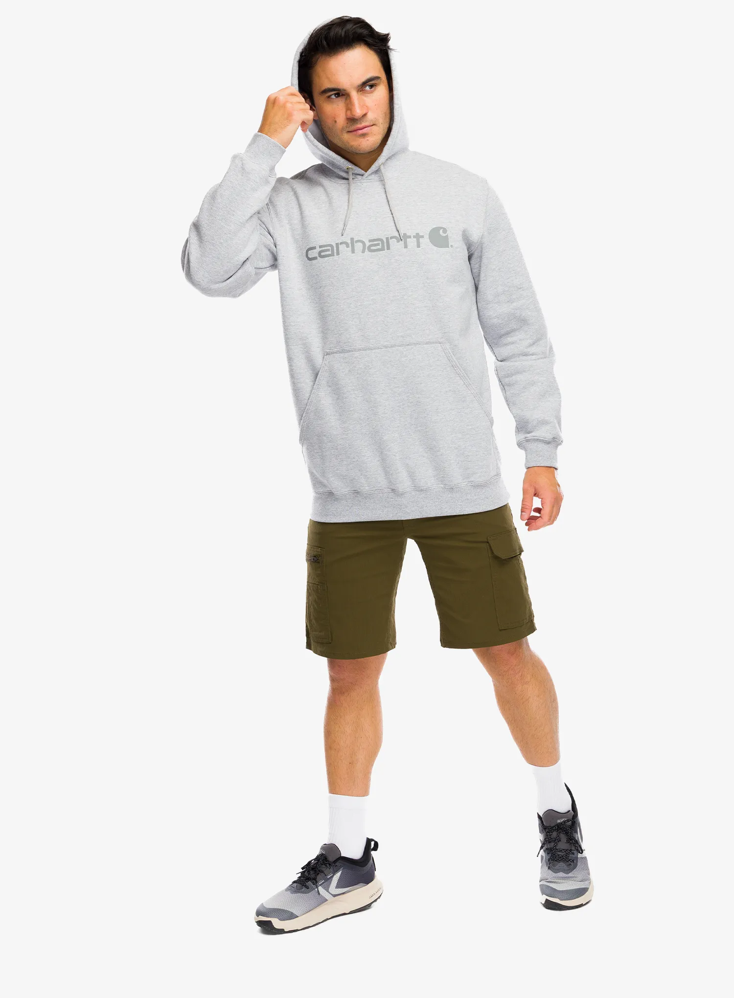 Džemperis su gobtuvu Carhartt Marquette Logo Sweatshirt - heather gray/gray
