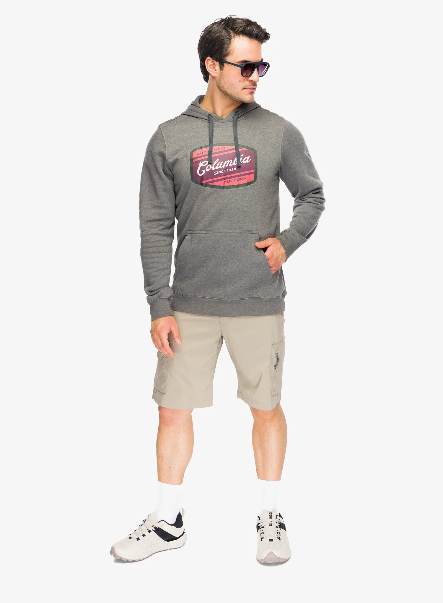Džemperis su gobtuvu Columbia Trek Graphic Hoodie - charcoal heather/c.badge