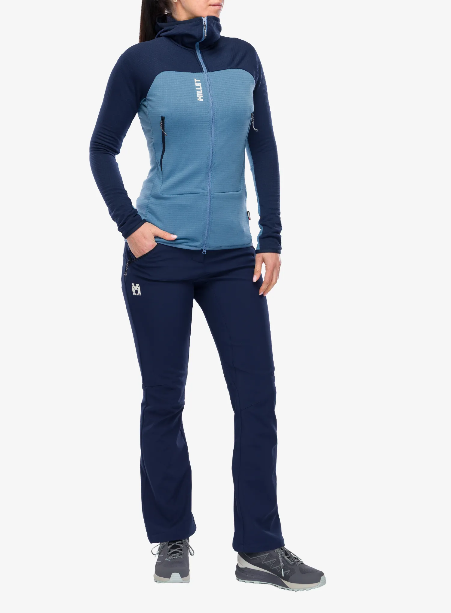 Džemperis su gobtuvu moteriškas Millet Fusion Grid Hoodie - coronet blue/saphir