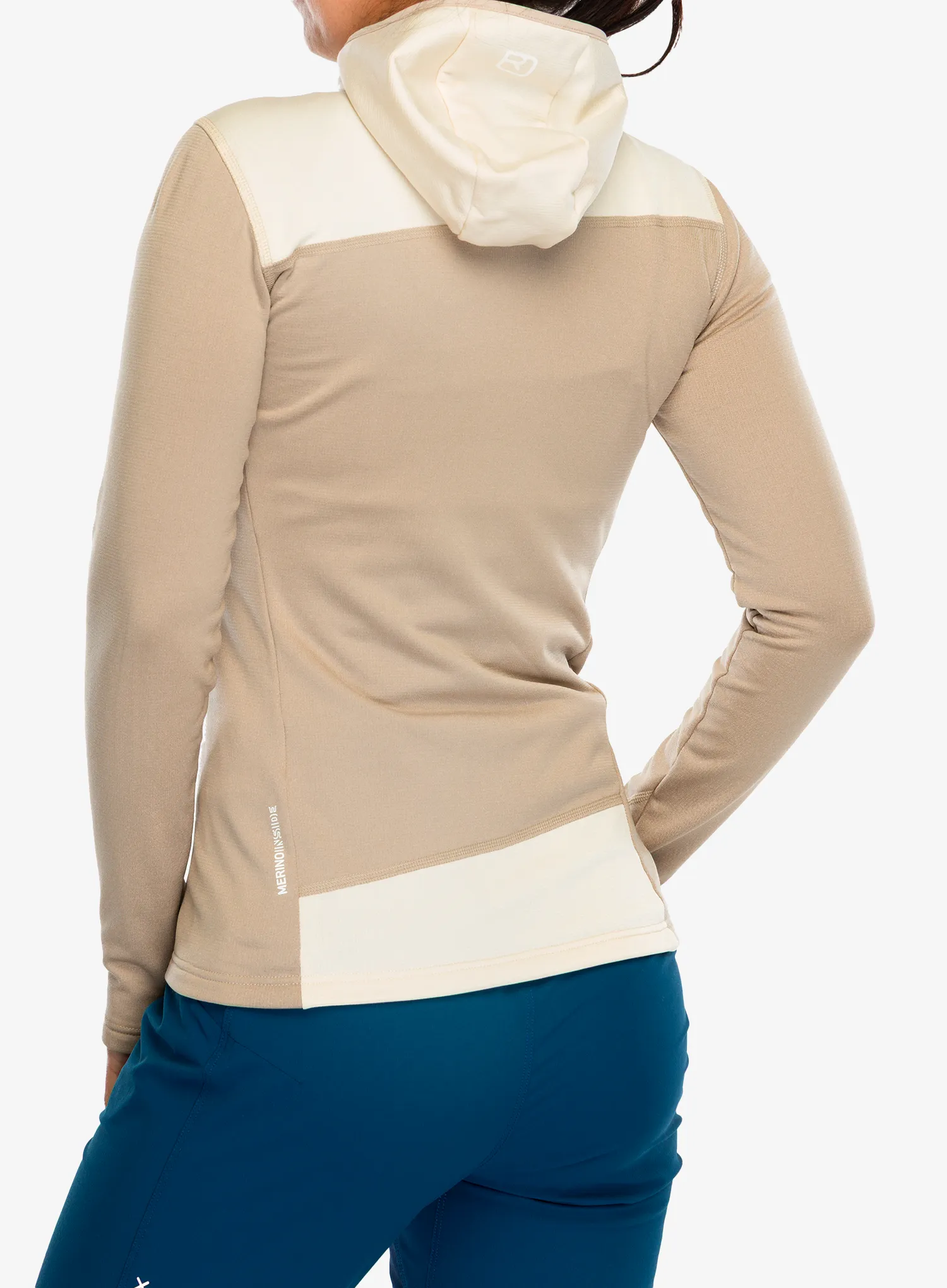 Džemperis su gobtuvu moteriškas Ortovox Fleece Light Hoody - grey sand