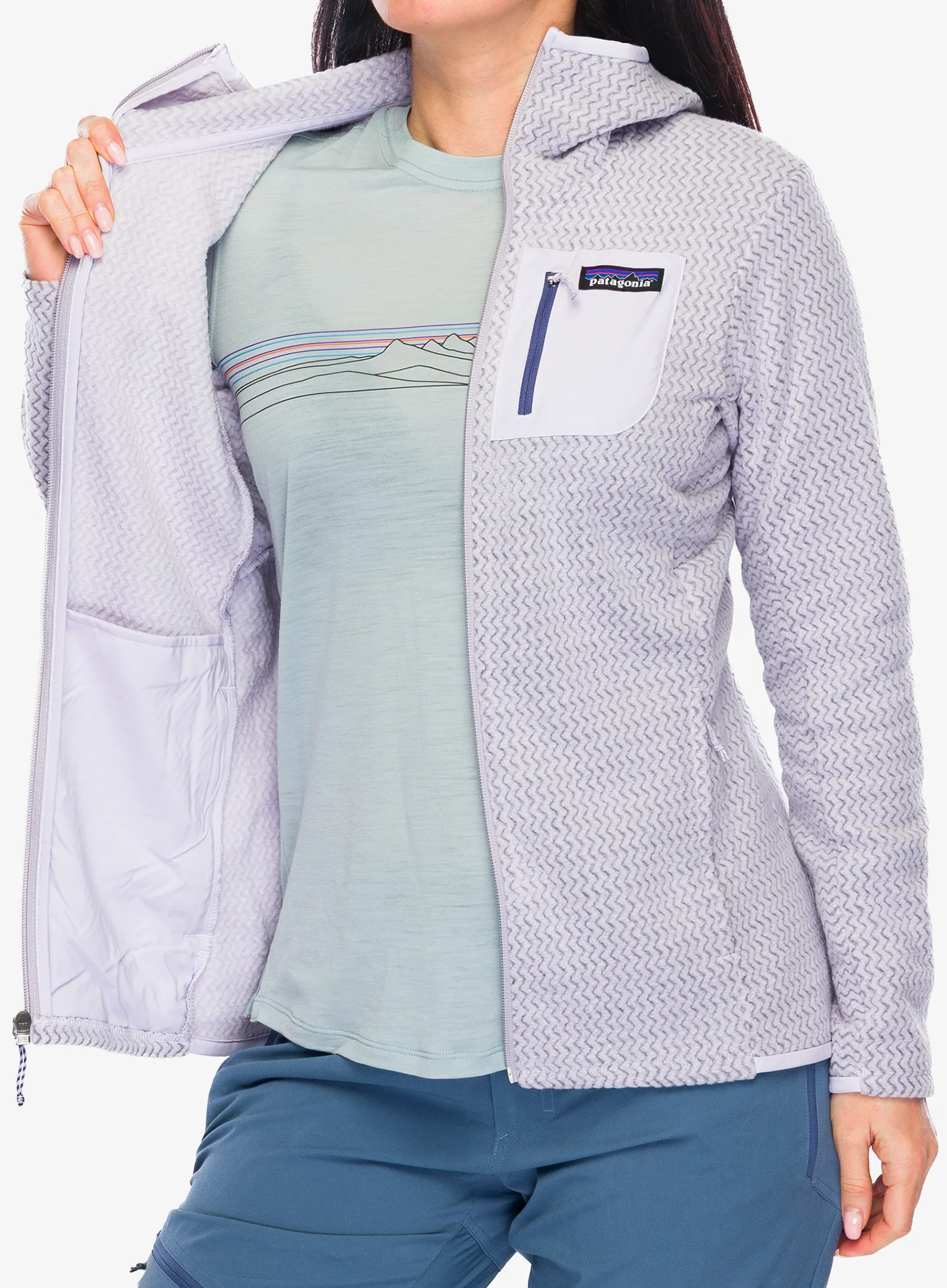 Džemperis su gobtuvu moteriškas Patagonia R1 Air Full-Zip Hoody - foxglove purple