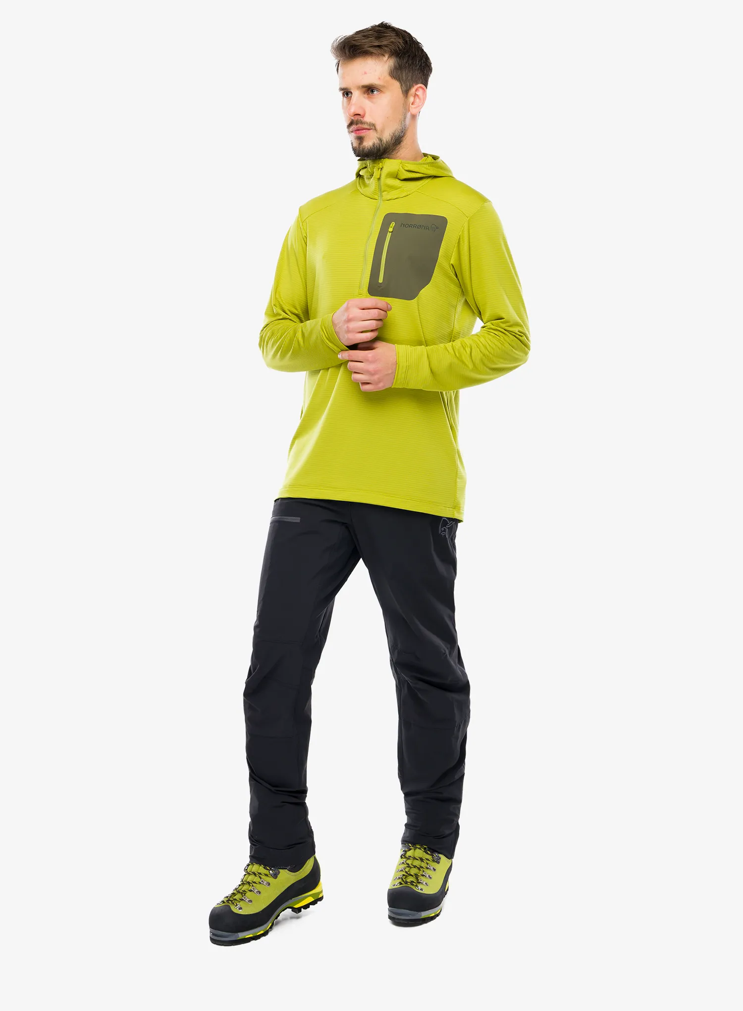 Džemperis su gobtuvu Norrona Falketind Warm1 Hood - golden lime/olive night
