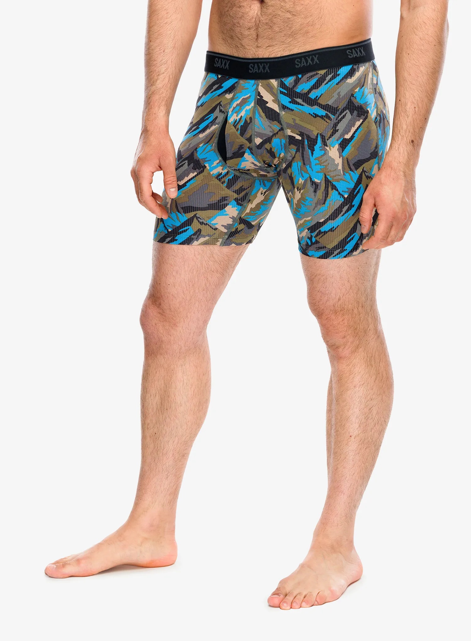 Termoaktyvūs šortukai Saxx Quest Quick-Dry Mesh Boxer Brief Fly - prism peaks/cargo grey