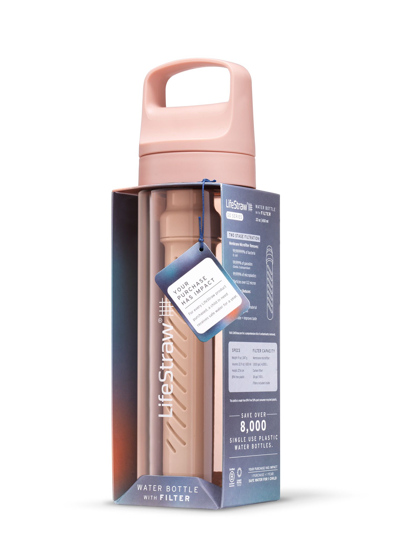 Butelis su filtru Lifestraw Go 2.0 Water Filter 22 oz (650 ml) - cherry blossom pink