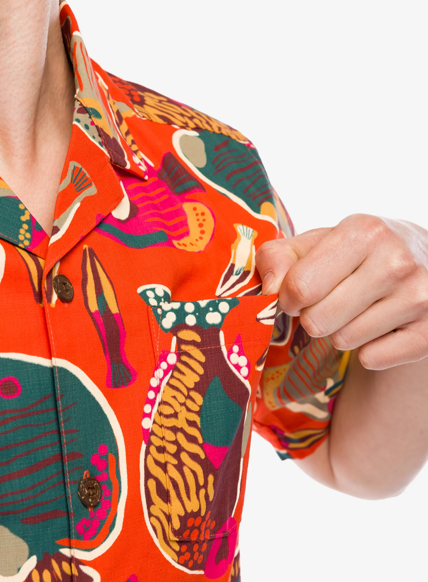 Marškiniai Patagonia Tropical Island Camp Shirt - wrasse/pollinator orange