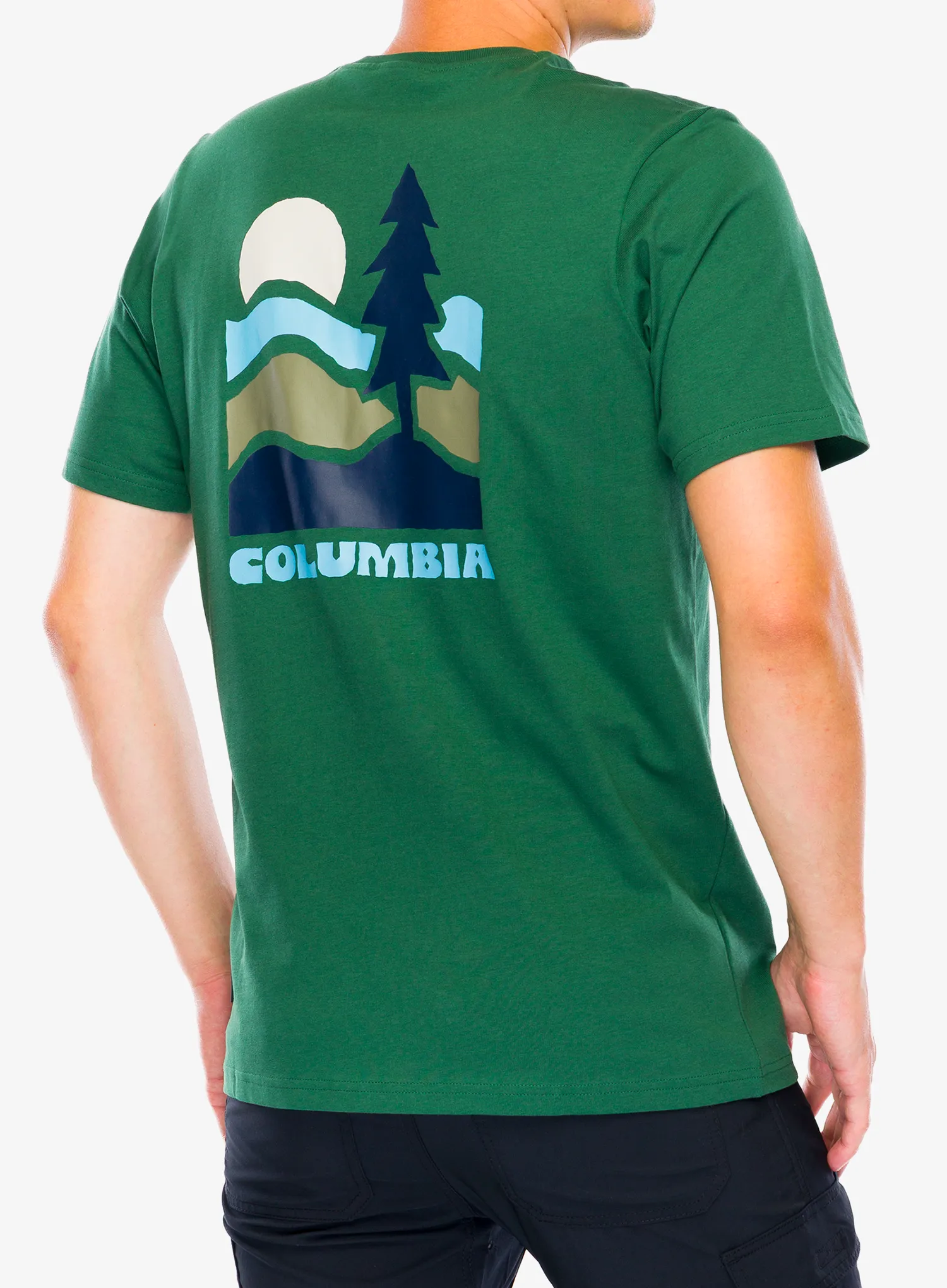 Medvilniniai marškinėliai Columbia Explorers Canyon Back S/S Tee - rain forest/get hiked