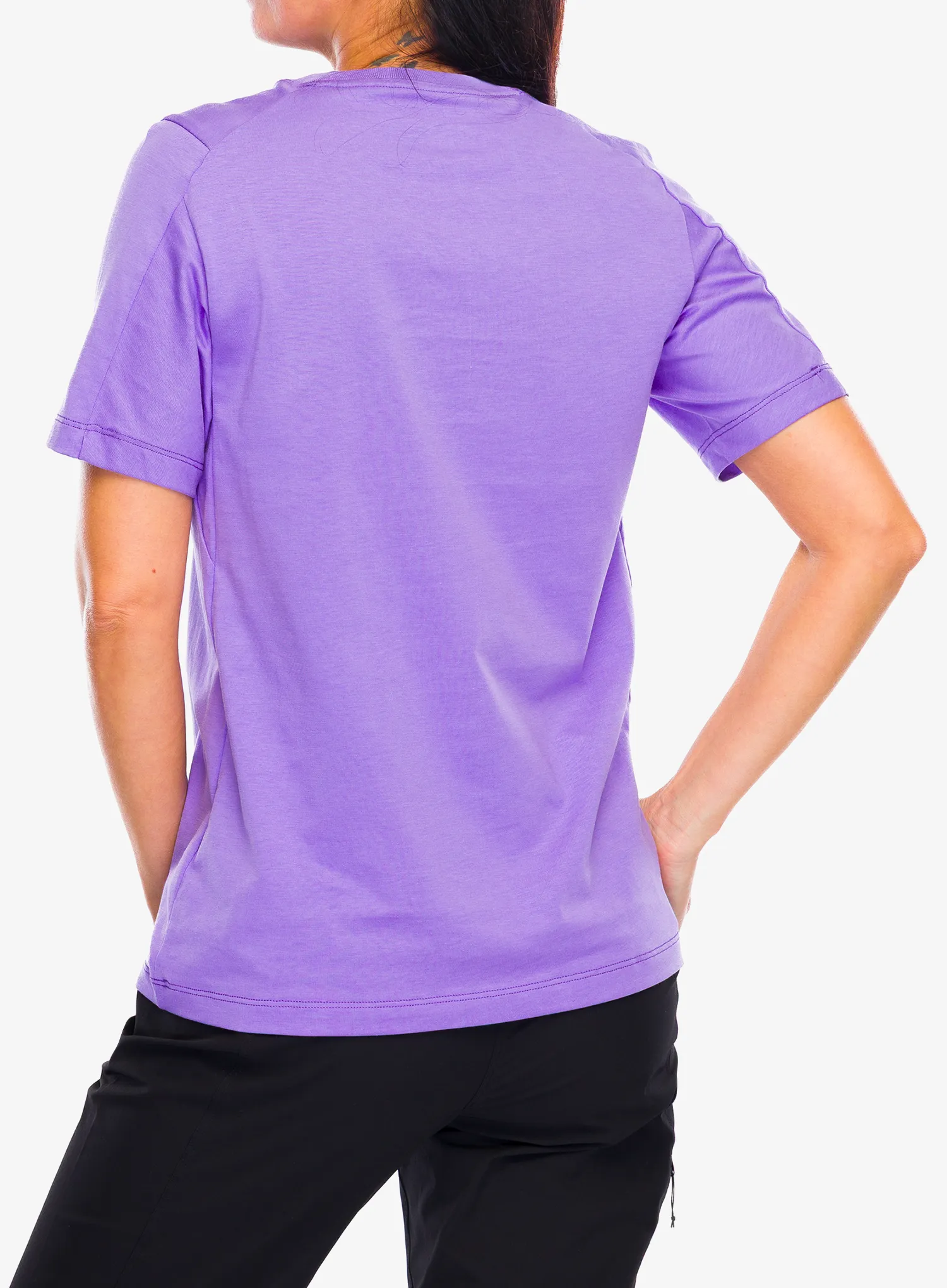 Medvilniniai marškinėliai moterims Arcteryx Kragg SL Cotton Emblem Crew SS - aster