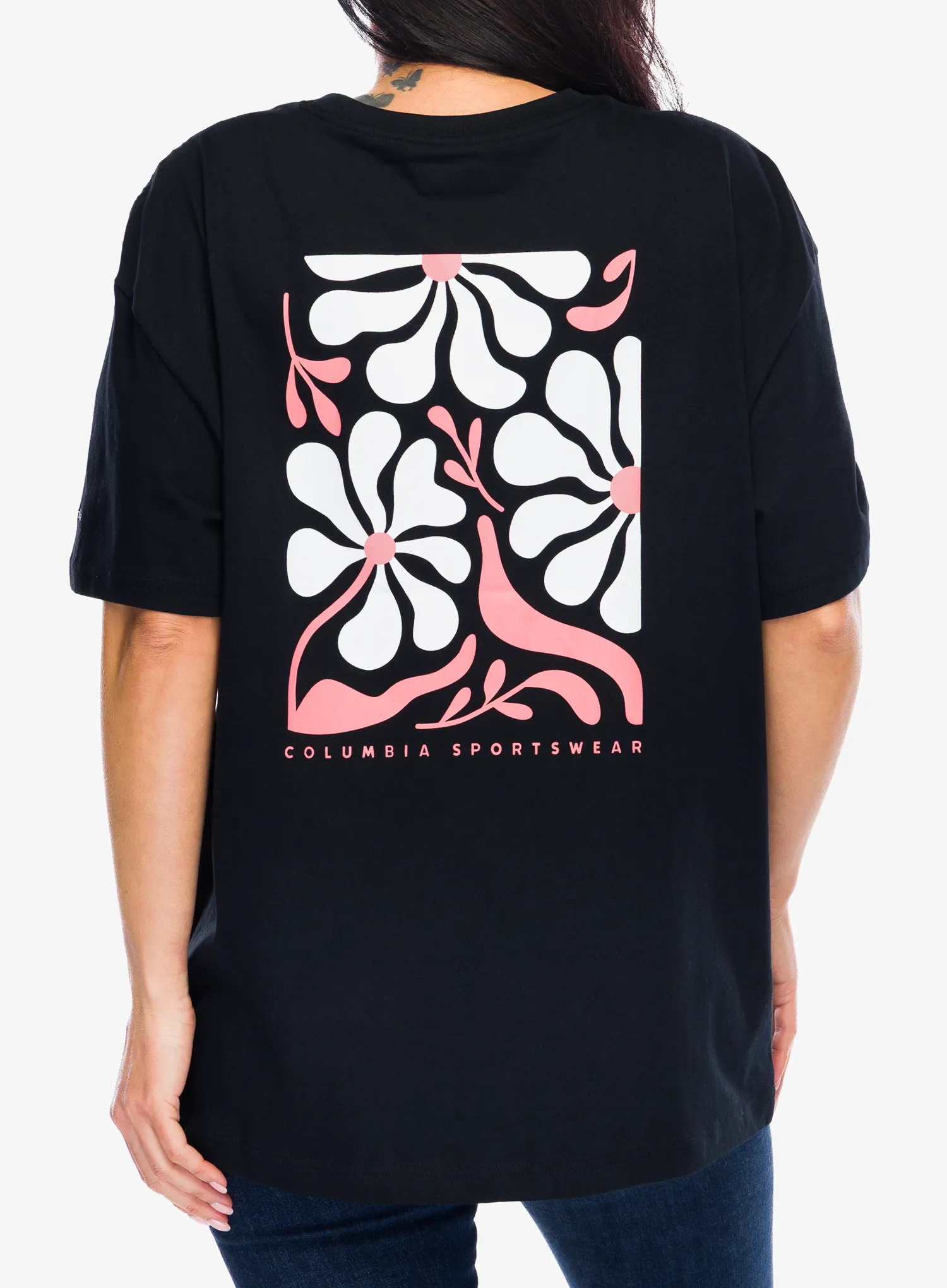 Medvilniniai marškinėliai moterims Columbia Rolling Bend Graphic Oversized Tee - black/floral fun