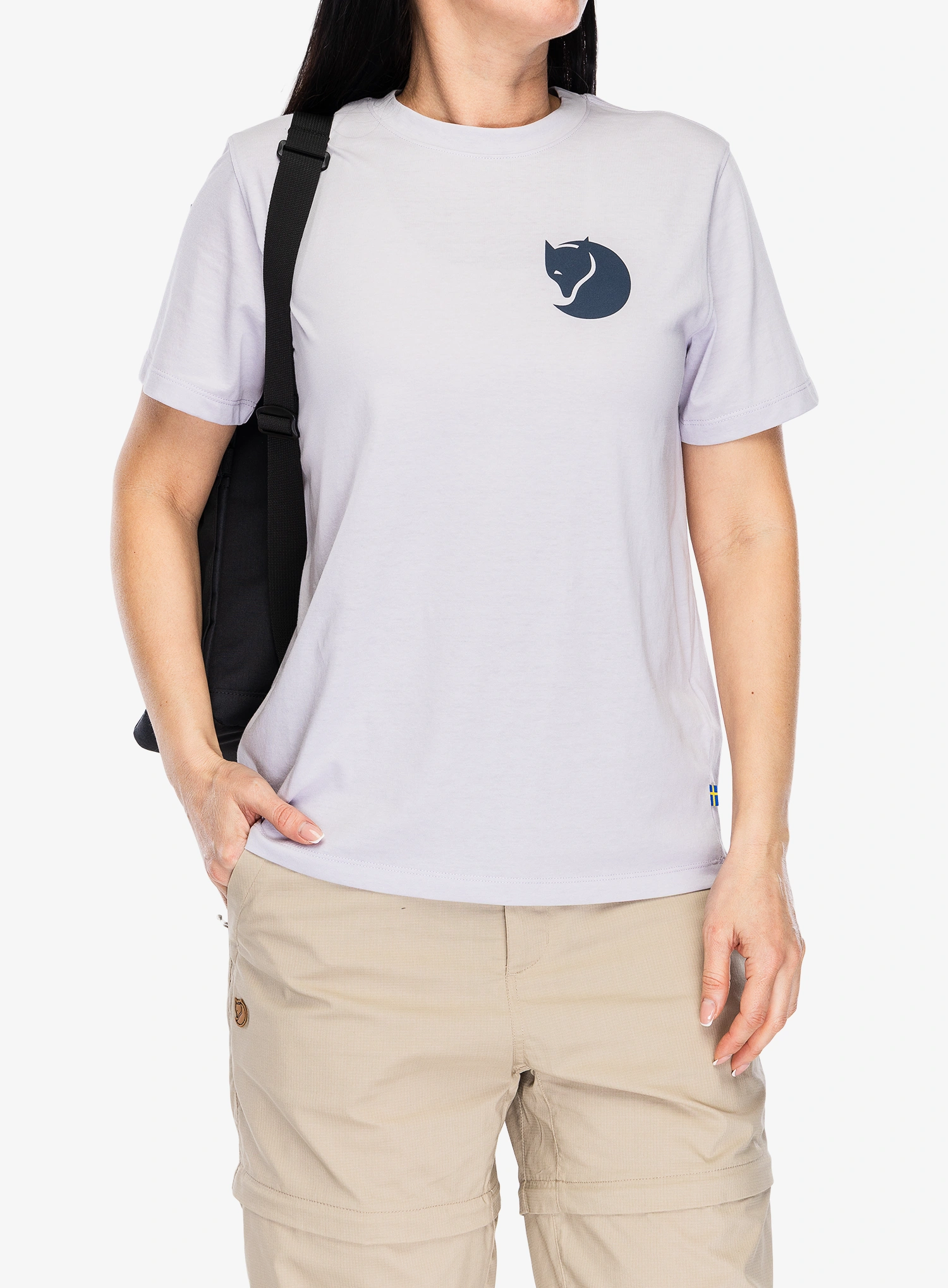 Medvilniniai marškinėliai moterims Fjallraven Fox Boxy Logo Tee - lavender mist