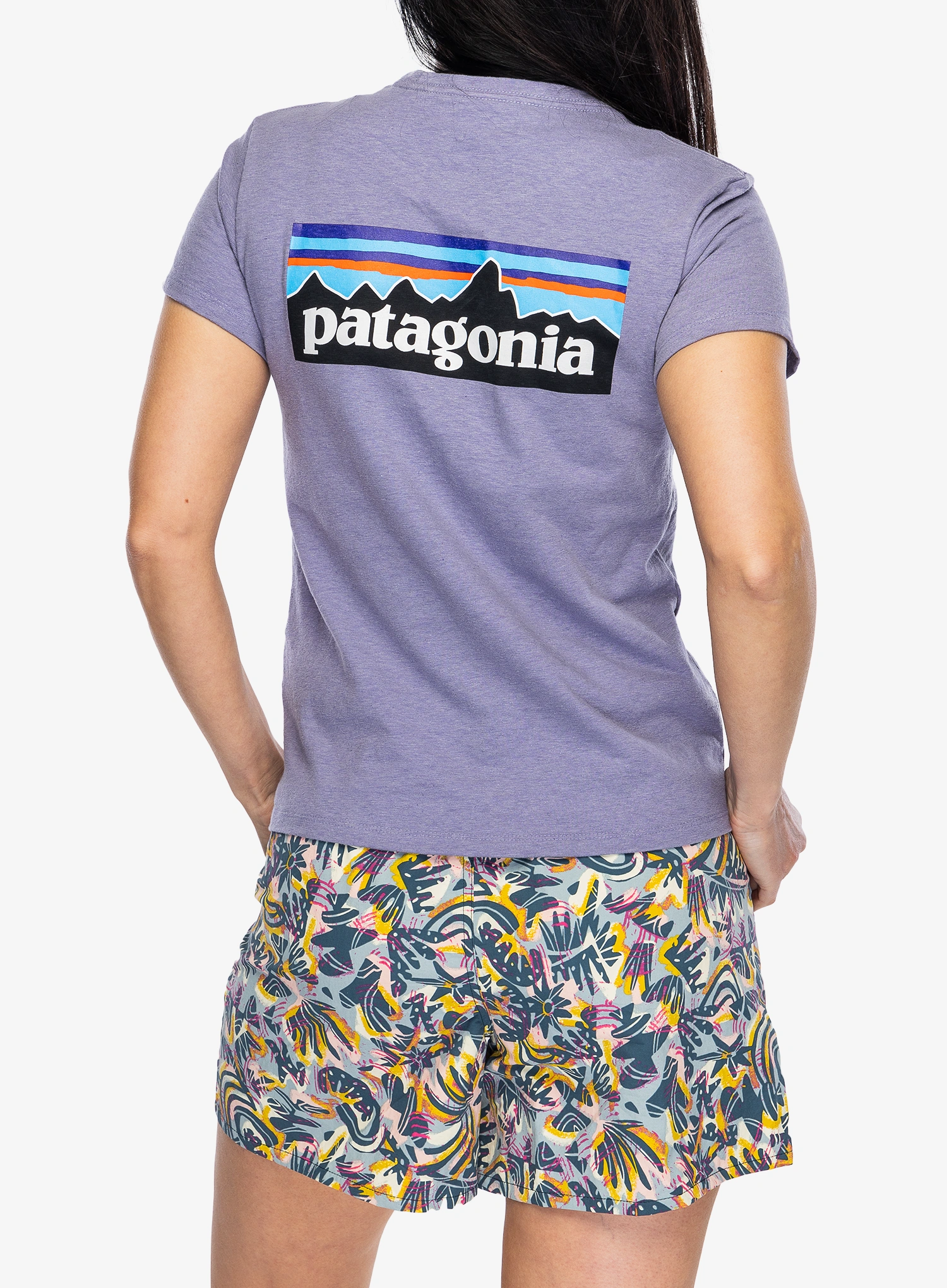 Medvilniniai marškinėliai moterims Patagonia P-6 Logo Responsibili-Tee - concrete purple