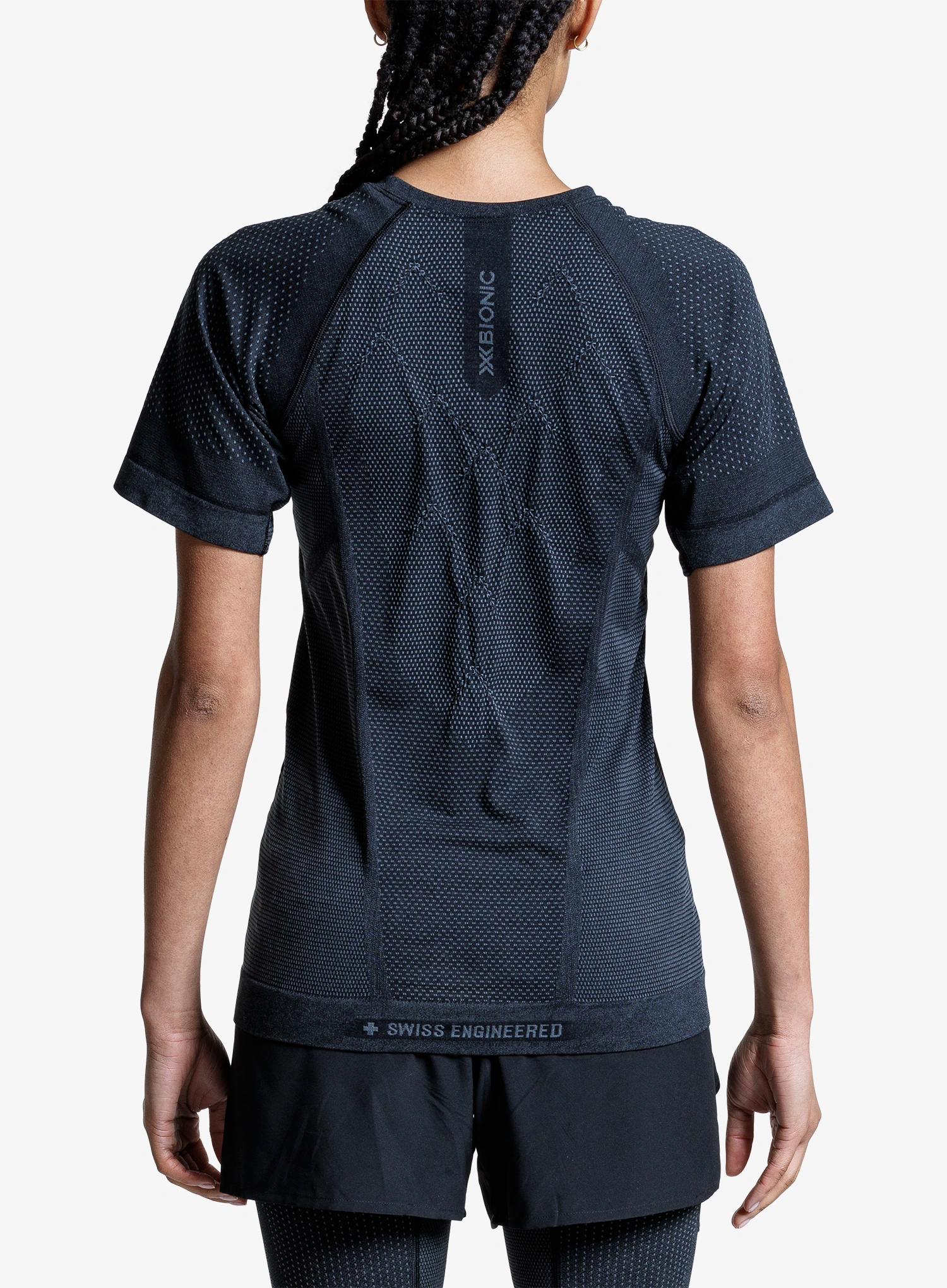 Bėgimo marškinėliai moteriški X-Bionic Xceed Run Shirt S/S - x black/grey