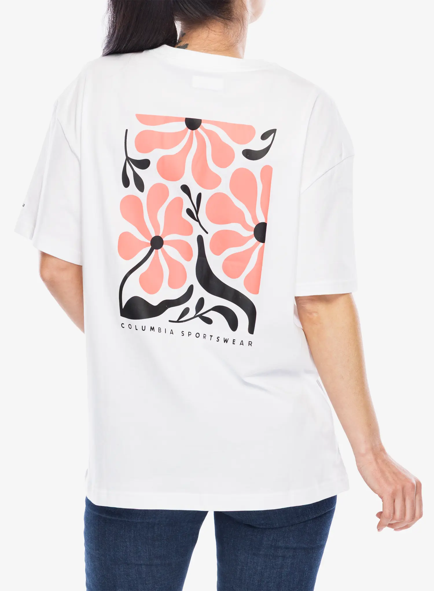 Moteriški marškinėliai Columbia Rolling Bend Graphic Oversized Tee - white/floral fun