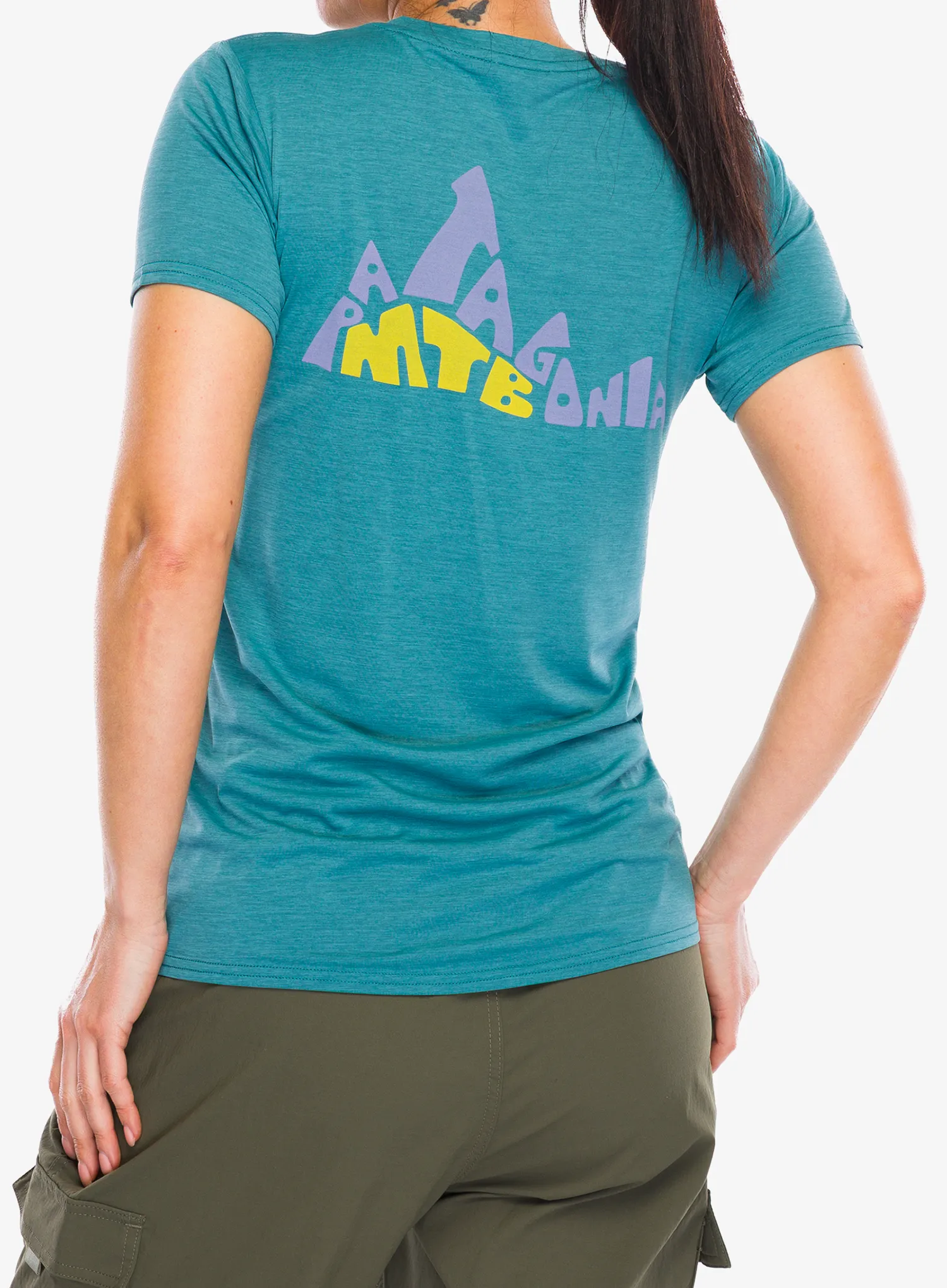 Moteriški marškinėliai Patagonia Cap Cool Daily Graphic Shirt Lands - berm logo/wetland blue