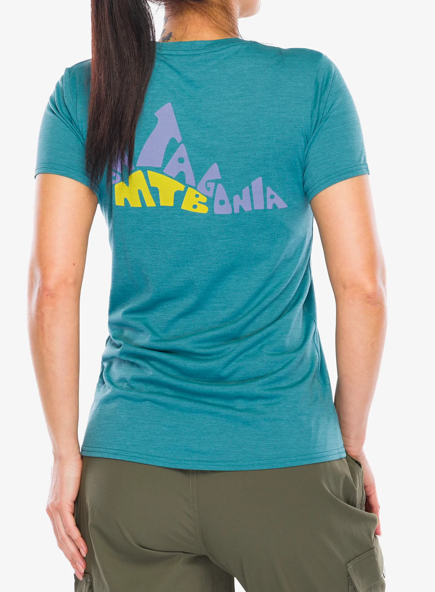 Moteriški marškinėliai Patagonia Cap Cool Daily Graphic Shirt Lands - berm logo/wetland blue