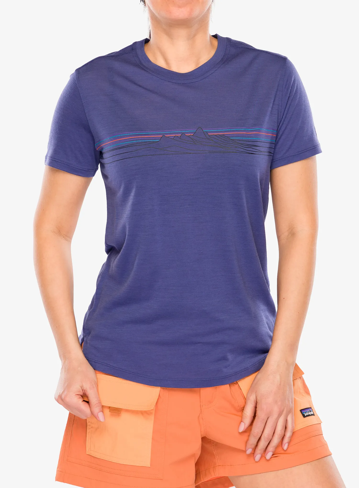 Moteriški marškinėliai Patagonia Cap Cool Merino Graphic Shirt - strata stripe/solstice purple