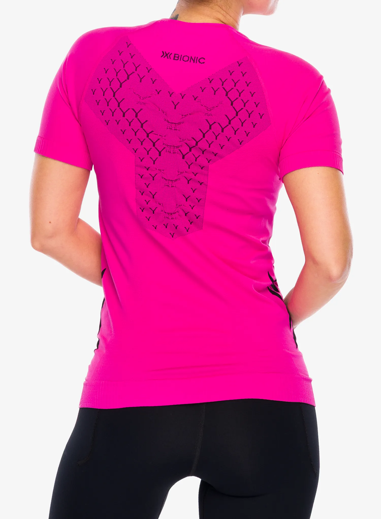 Bėgimo marškinėliai moterims X-bionic Twyce Run Shirt SS - neo pink/x black