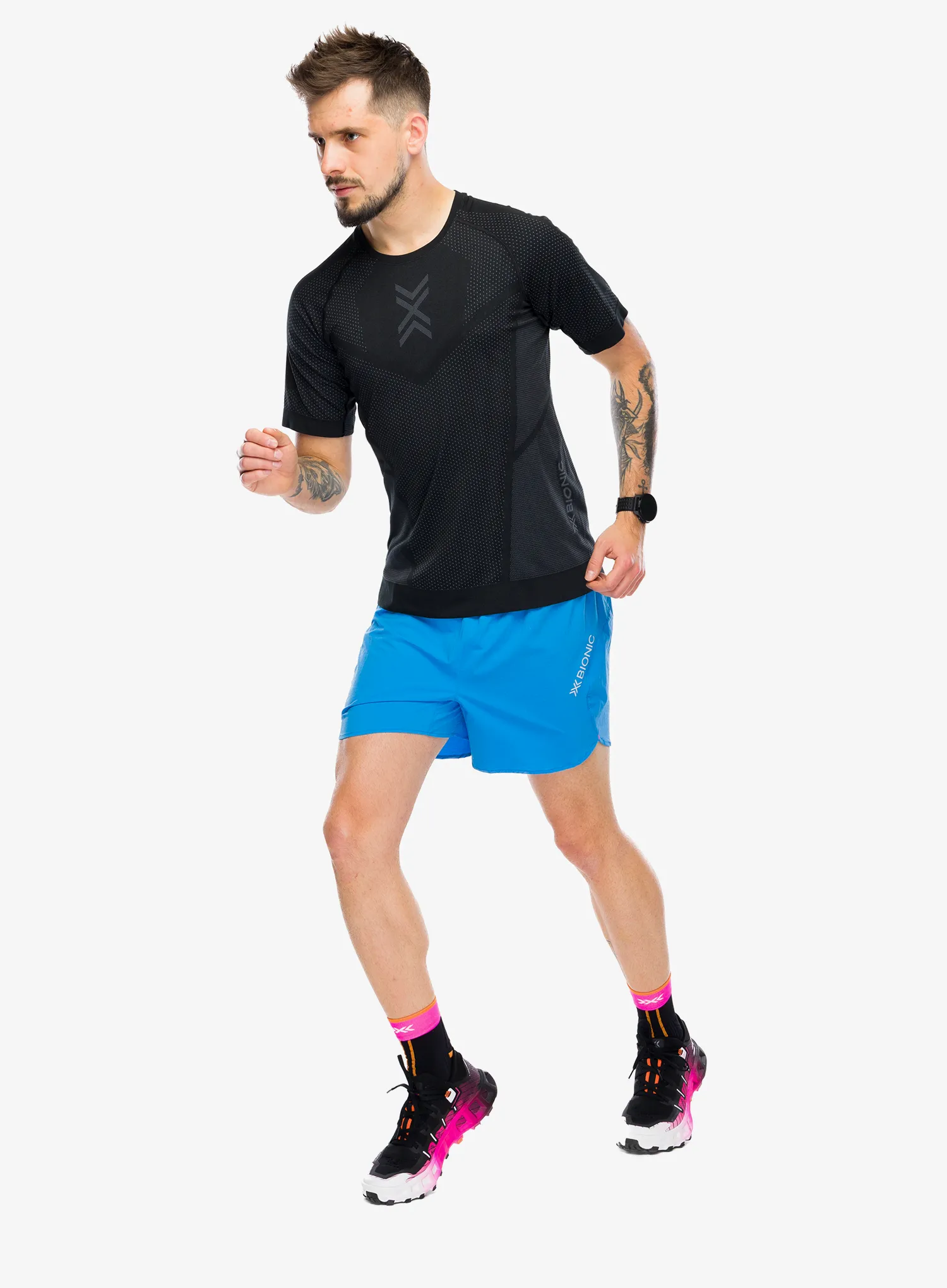 Bėgimo marškinėliai X-bionic Xceed Run Shirt S/S - x black/rhino grey