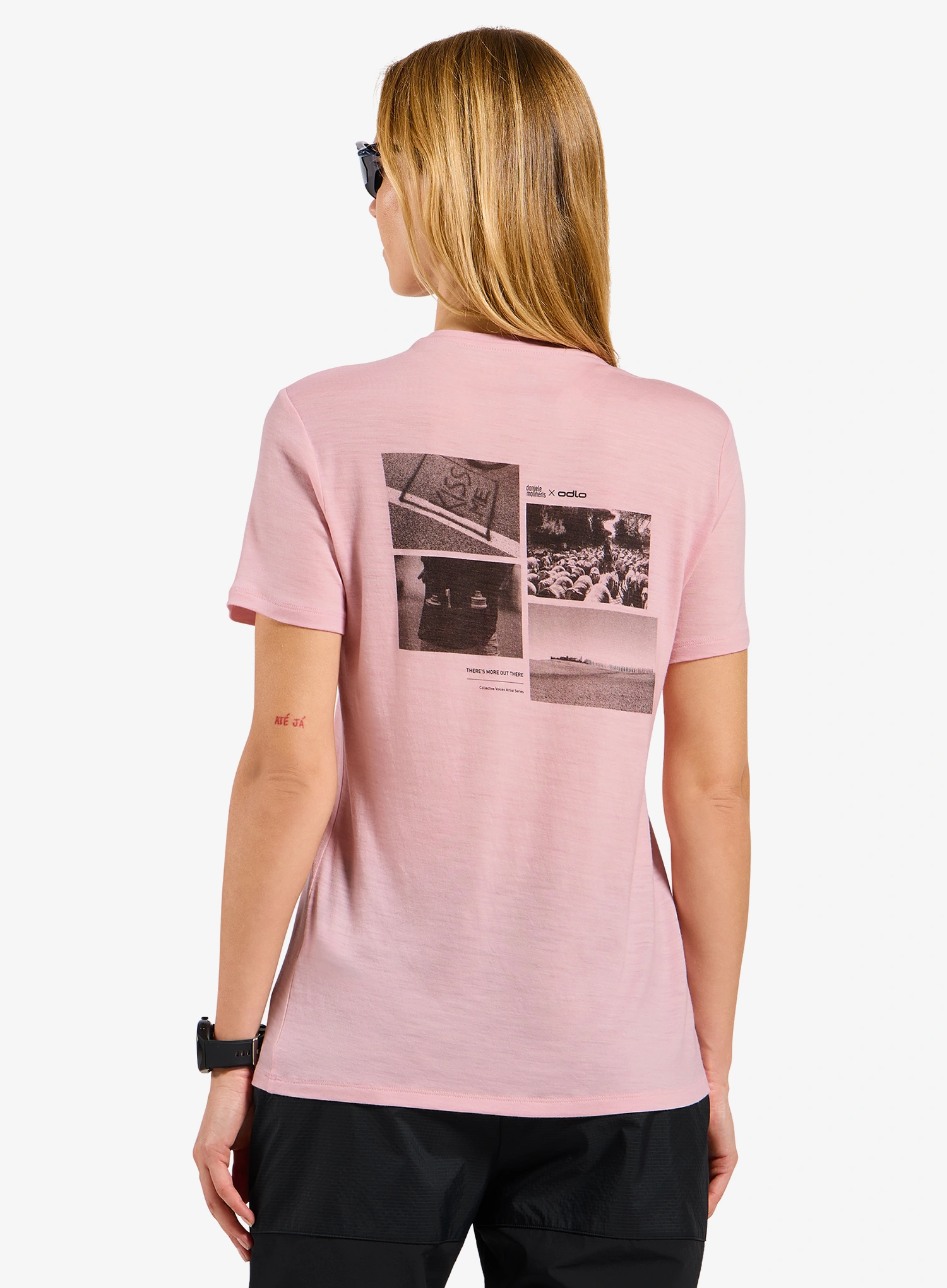 Merino vilnos marškinėliai moterims Odlo Merino 160 Postcards Crew Neck S/S - hyper pink