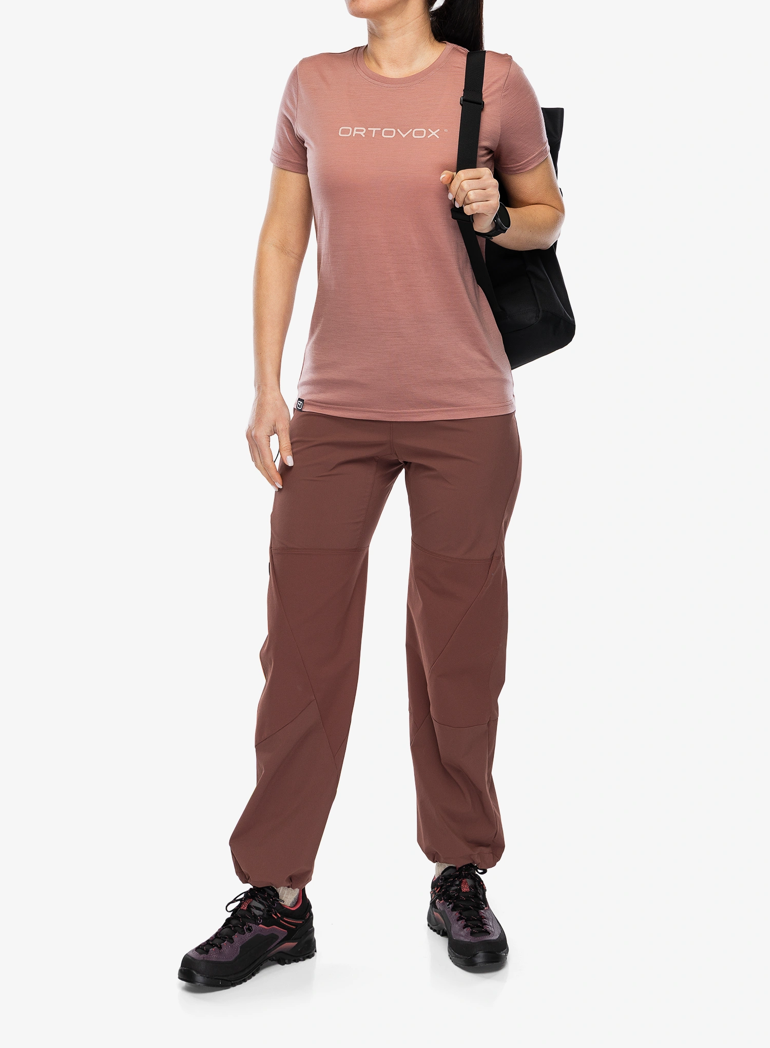Merino vilnos marškinėliai moterims Ortovox 150 Cool Brand TS - dusk rose