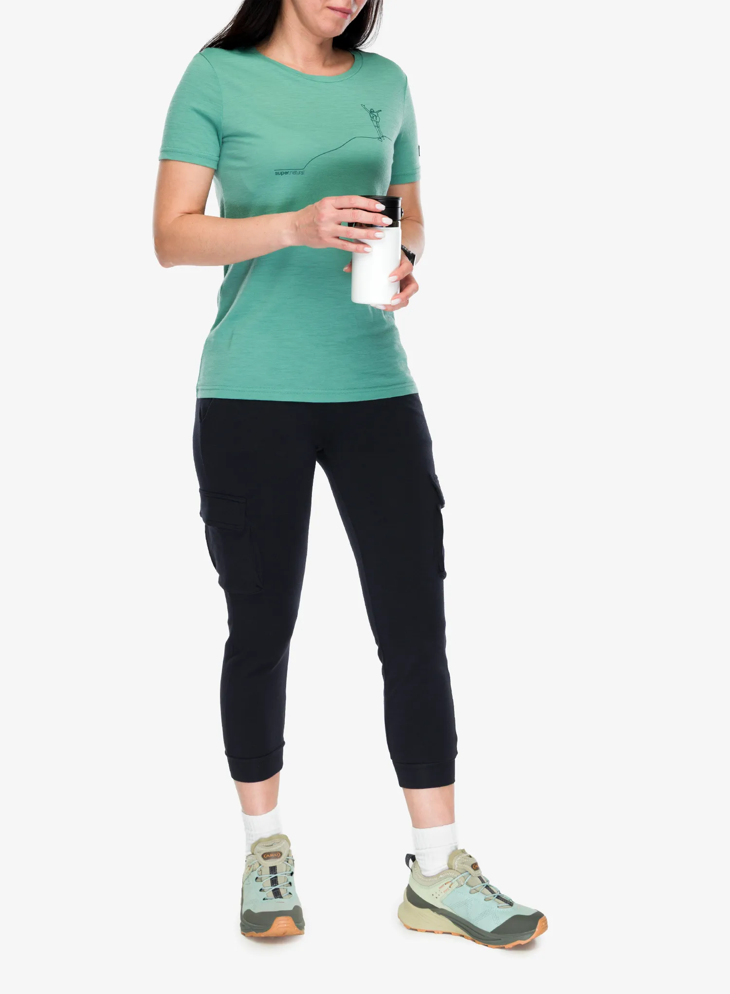 Merino vilnos marškinėliai moterims Super.natural Berggluck Tee - lagoon green/pacific