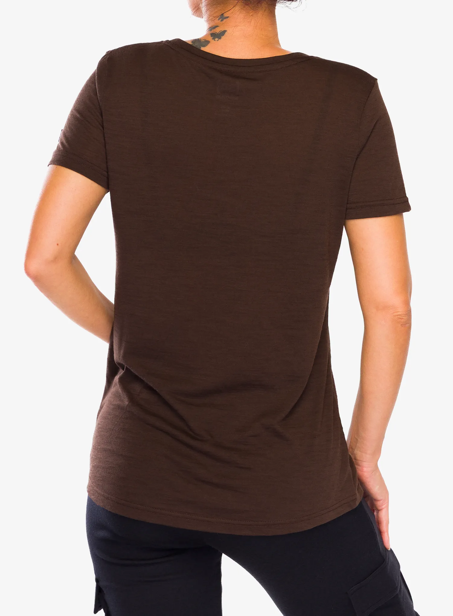 Merino vilnos marškinėliai moterims Super.natural Teabag World Tee - chocolate bean/feather grey