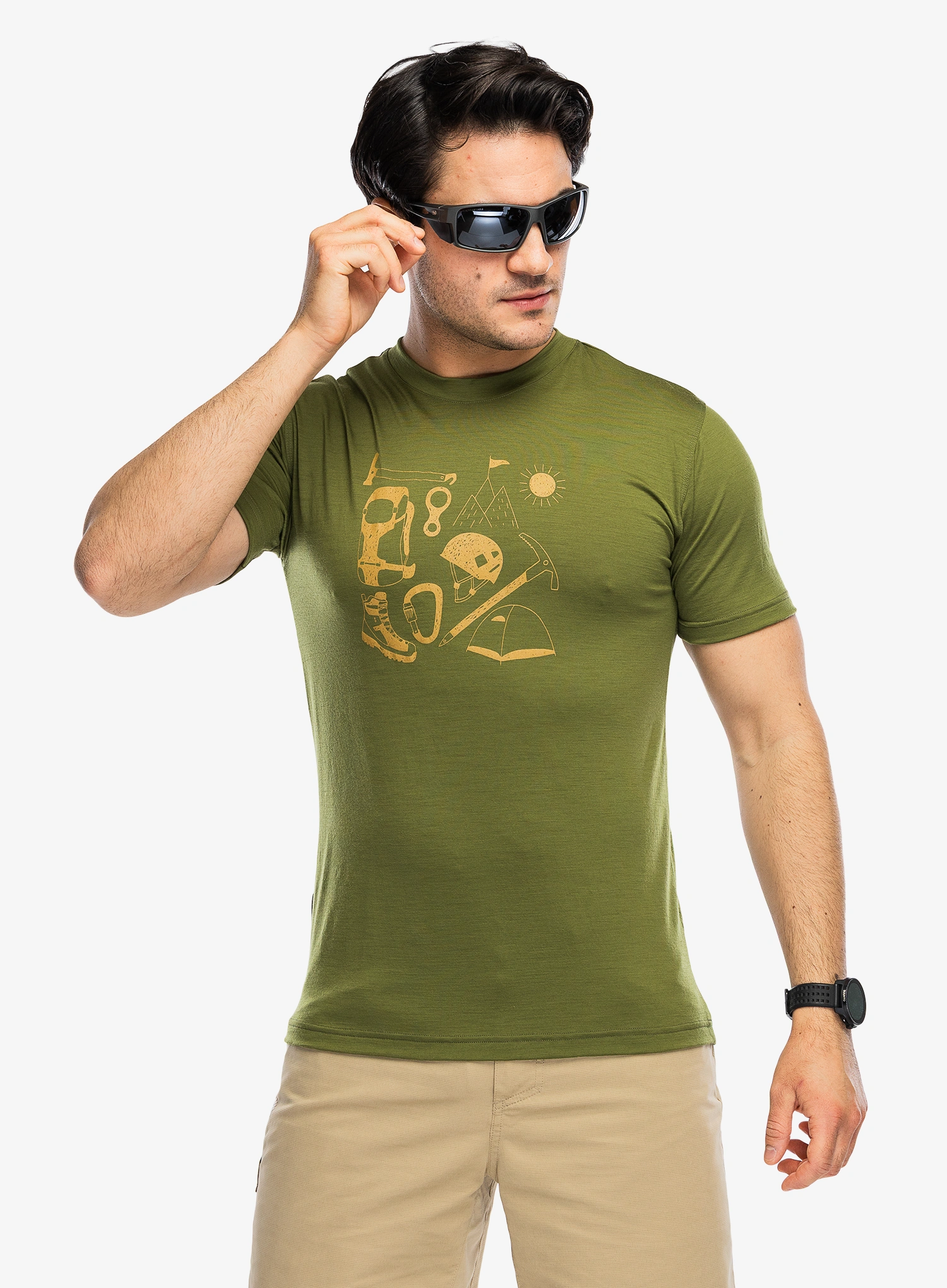 Merino vilnos marškinėliai Sensor Merino Active Hiking Tee SS - safari green