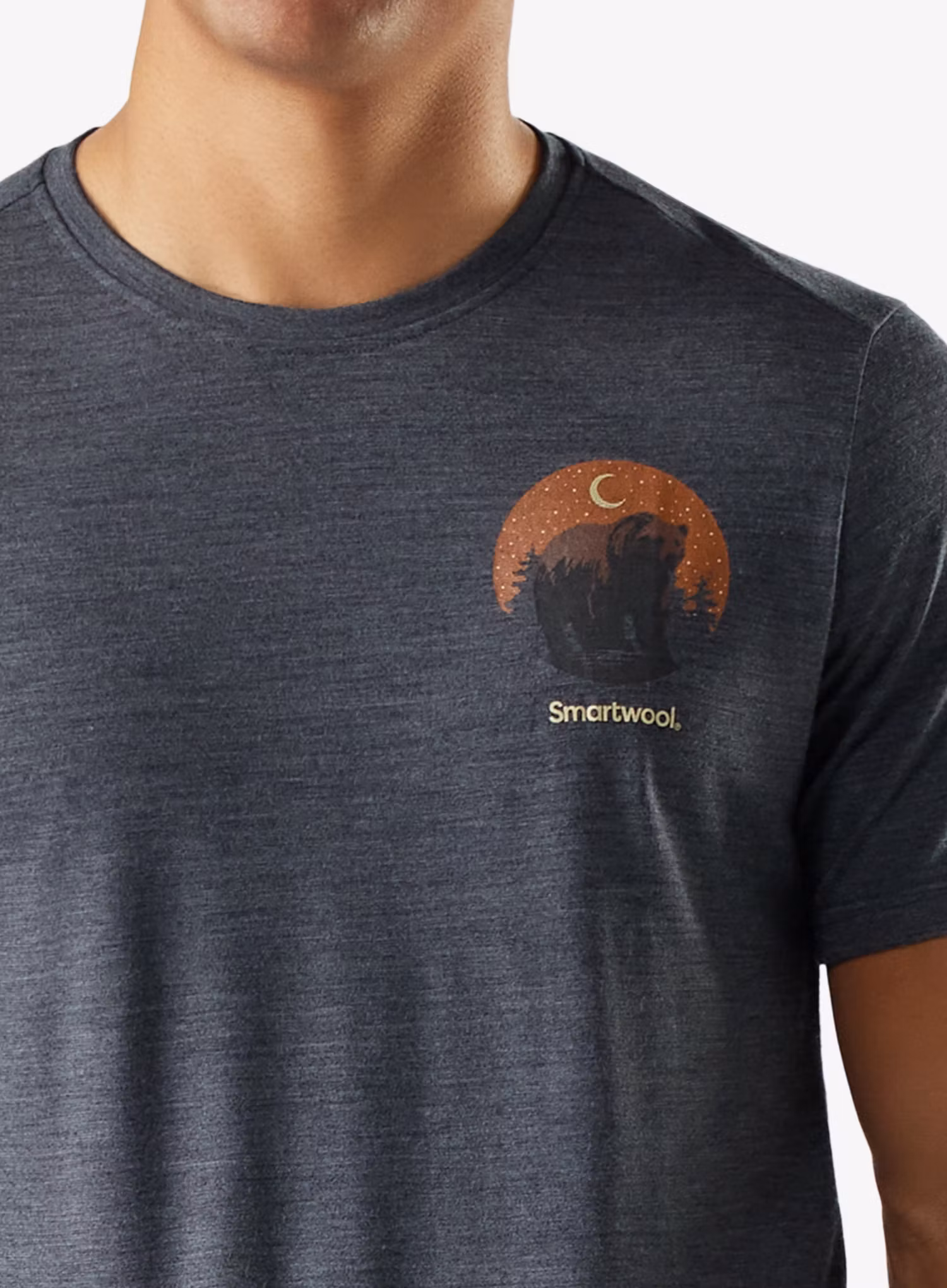 Merino vilnos marškinėliai Smartwool Lunar Bear Active Short Sleeve Graphic Tee - charcoal heather