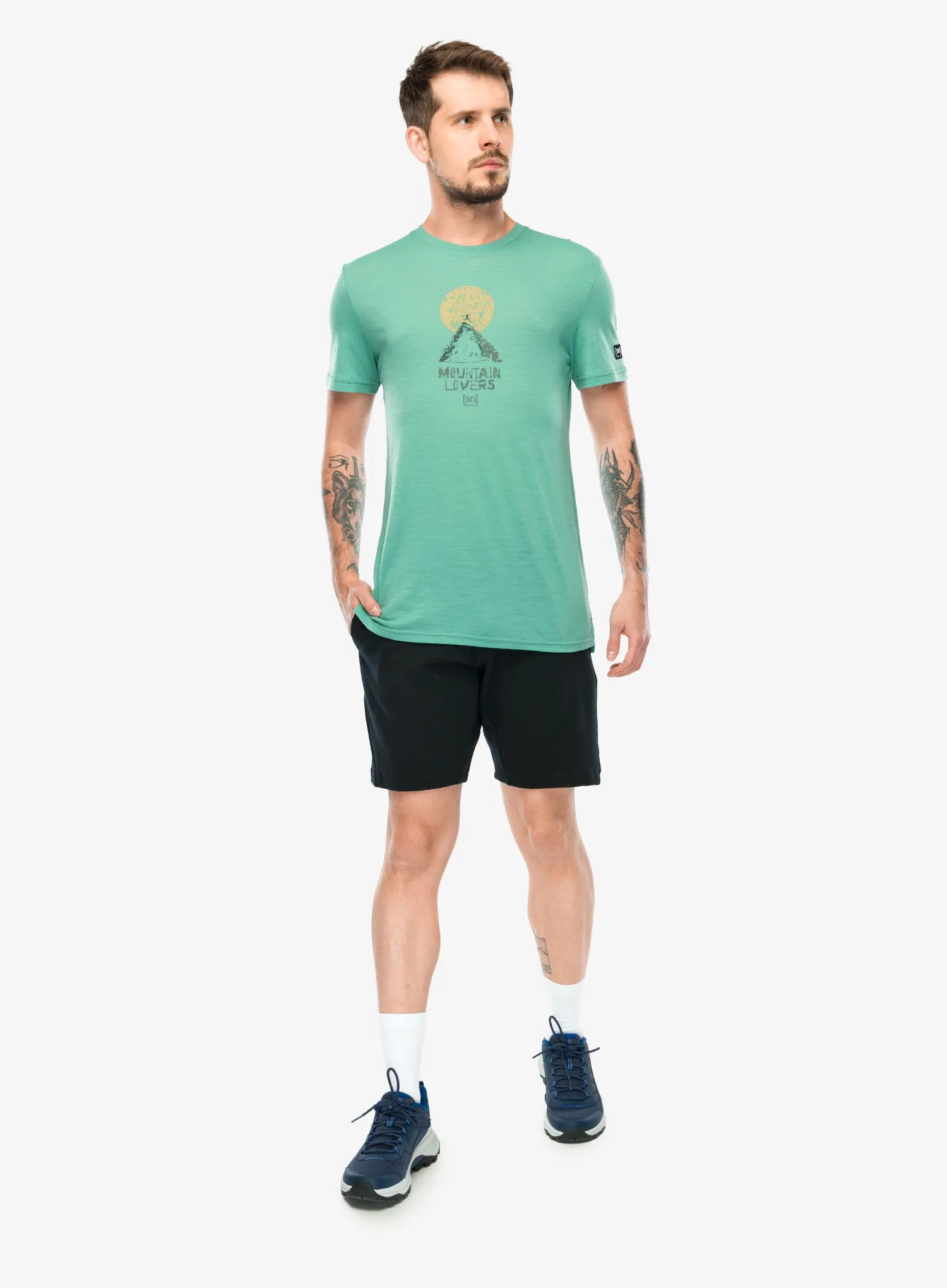Merino vilnos marškinėliai Super.natural No Map Tee - lagoon green/various