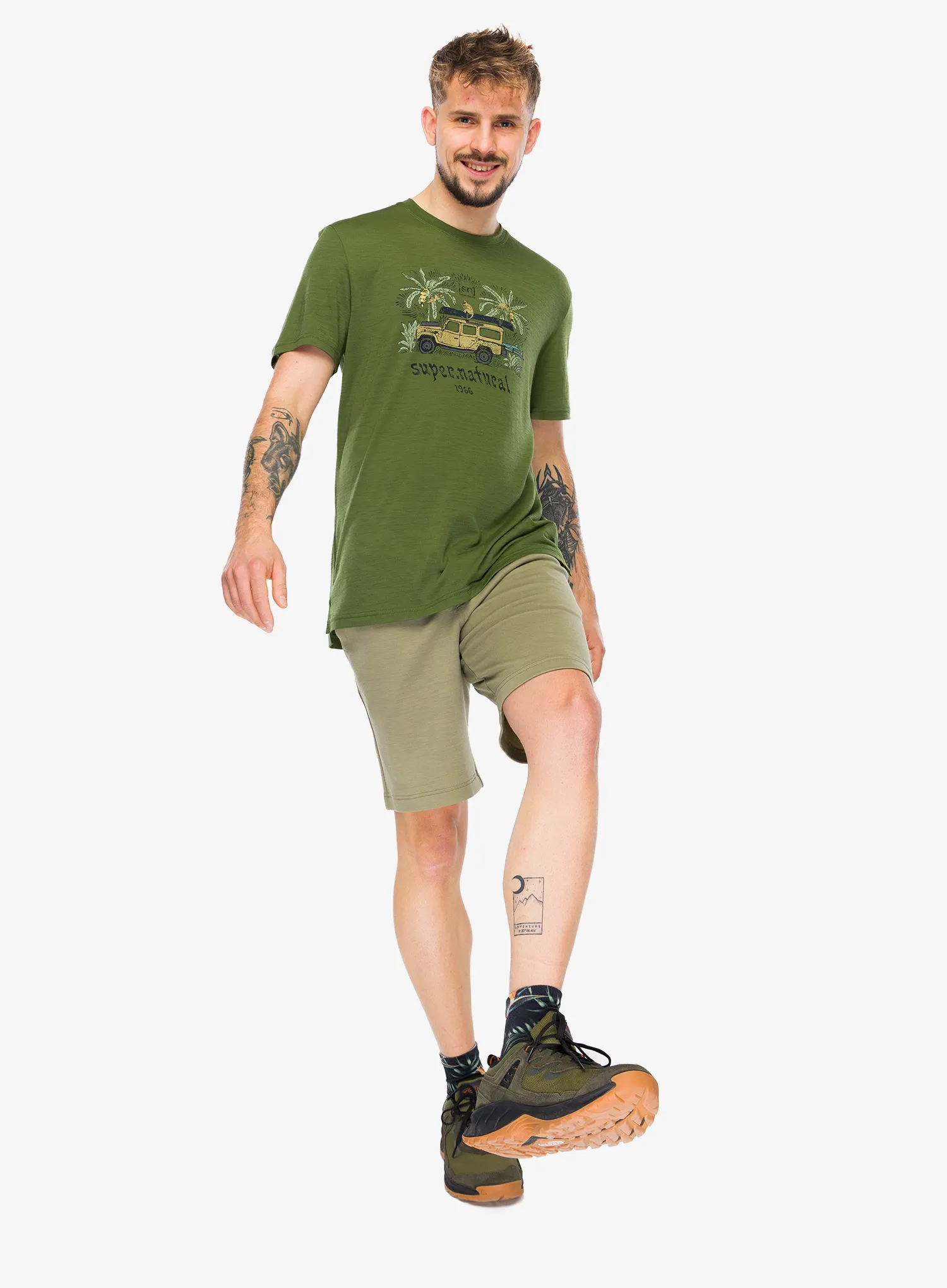 Merino vilnos marškinėliai Super.natural Tropicar Tee - chive/various