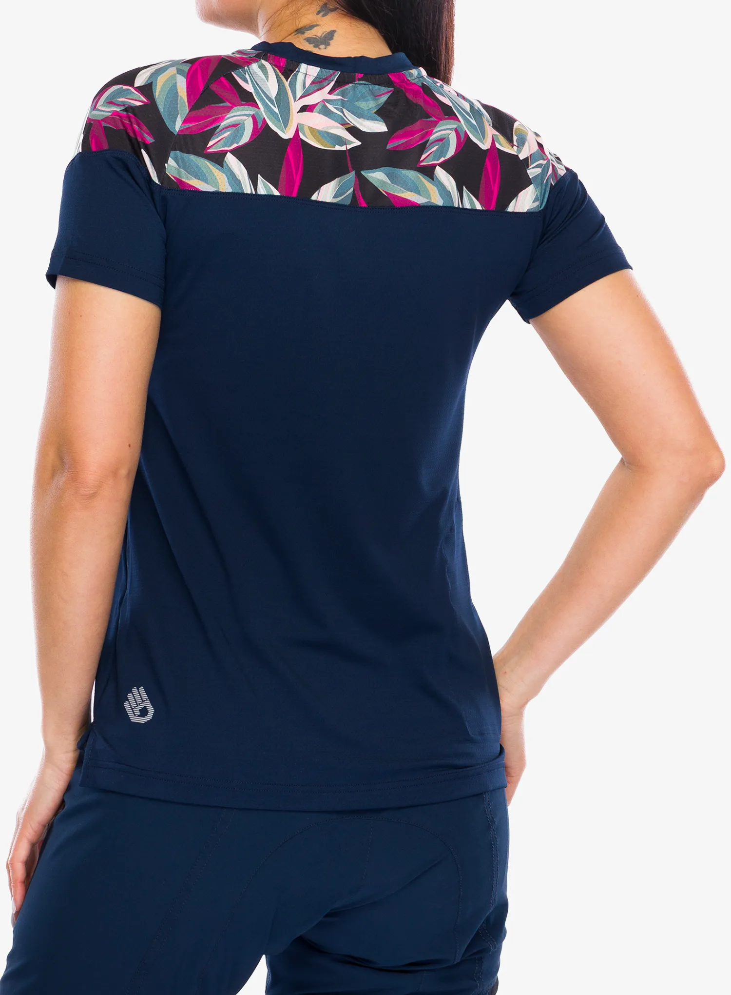 Moteriški dviratininko marškinėliai Sensor Helium Jersey S/S - deep blue/leaves