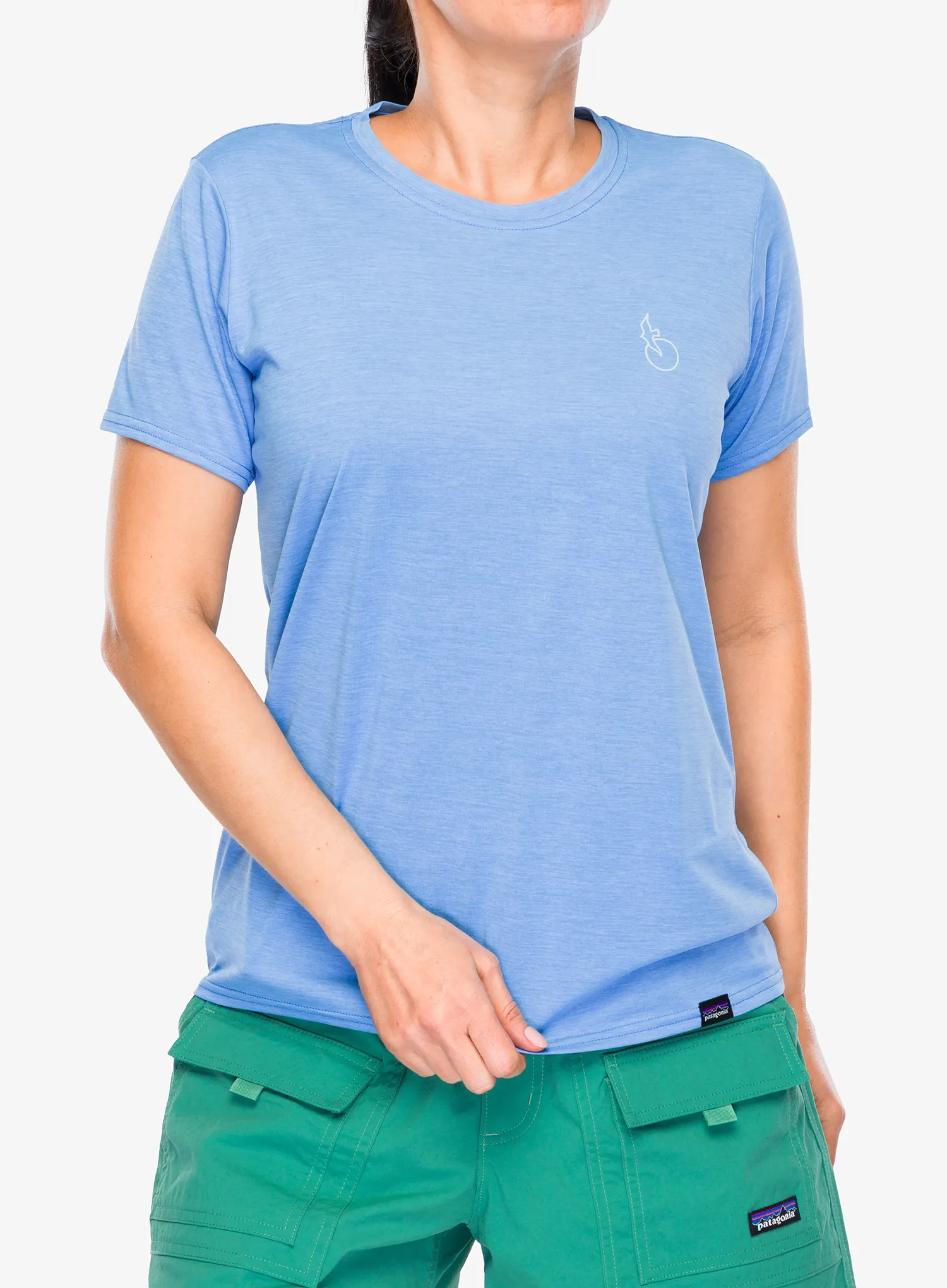 Moteriški greitai džiūstantys marškinėliai Patagonia Cap Cool Daily Graphic Shirt Waters - swelldrifter/abundant blue