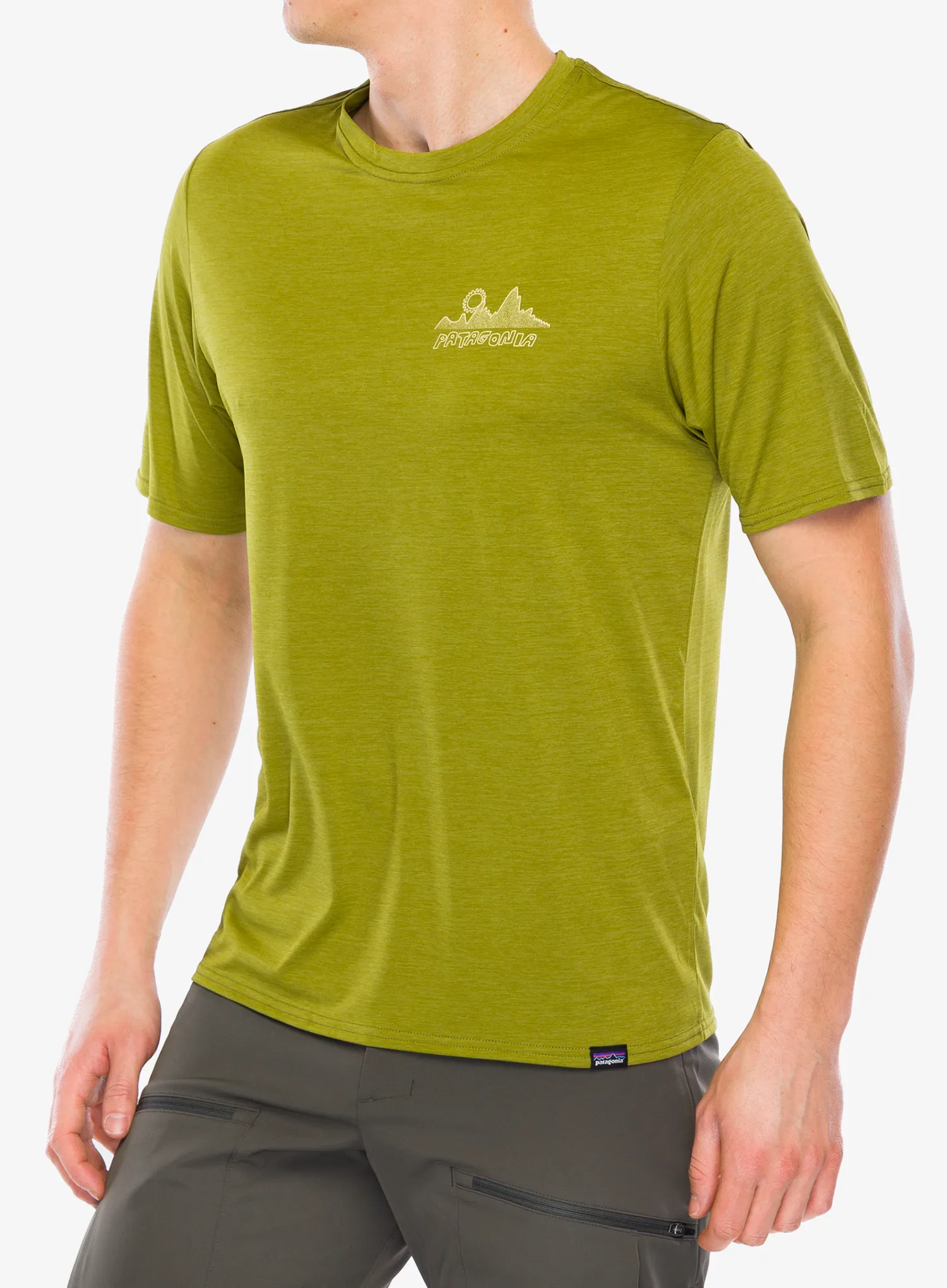 Greitai džiūstantys marškinėliai Patagonia Cap Cool Daily Graphic Shirt Lands - wind runner/graze green