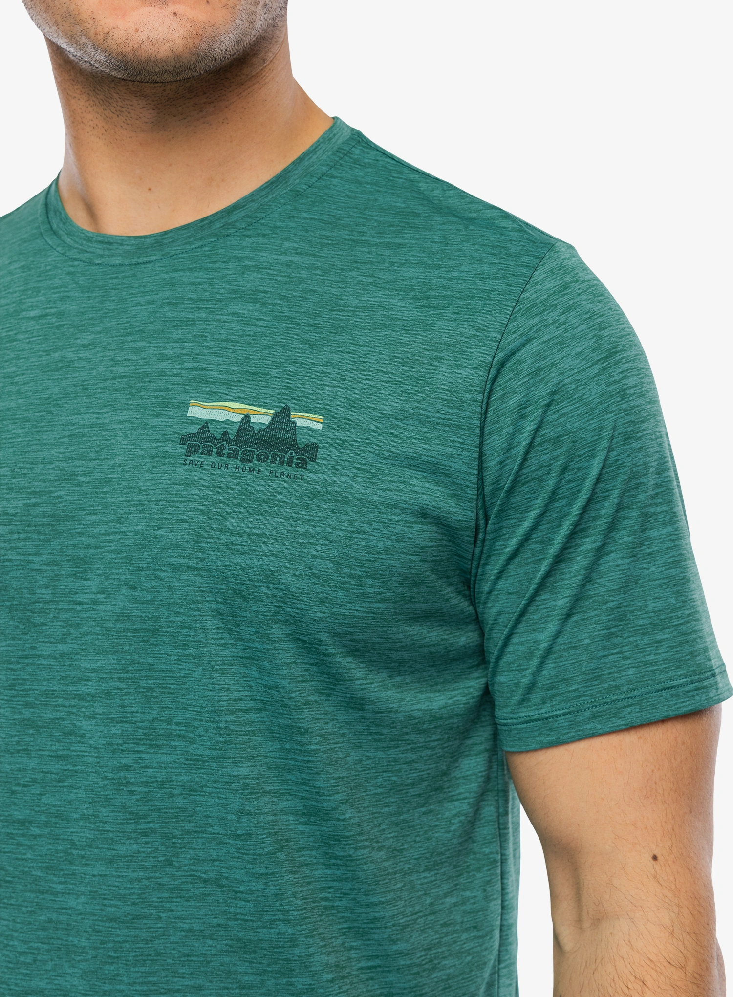 Greitai džiūstantys marškinėliai Patagonia Cap Cool Daily Shirt 73 Skyline - gem green/light green x-dye